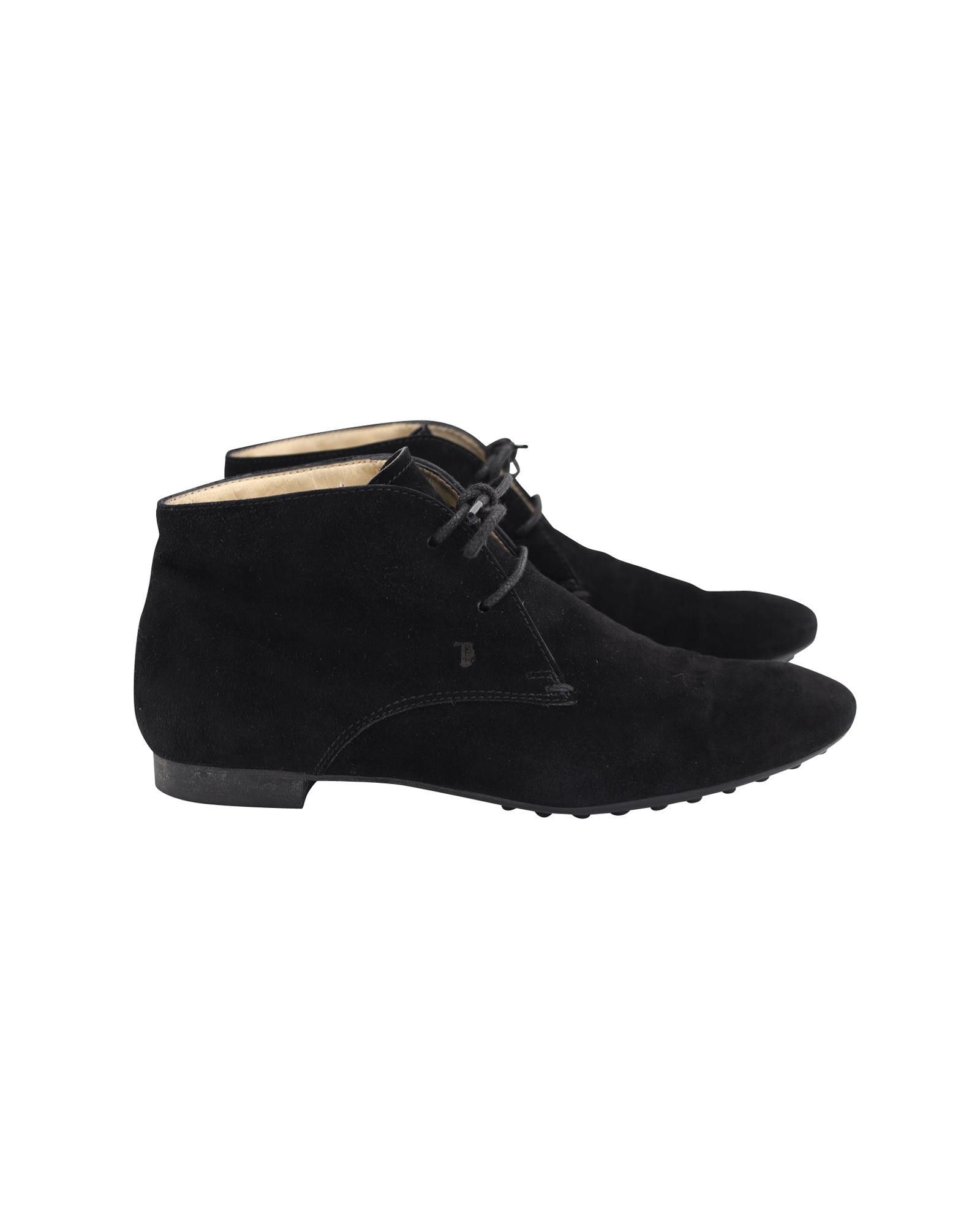 image of Tods Round Toe Lace Up Ankle Booties In Soft Suede in Black, Women's (Size 5.5)