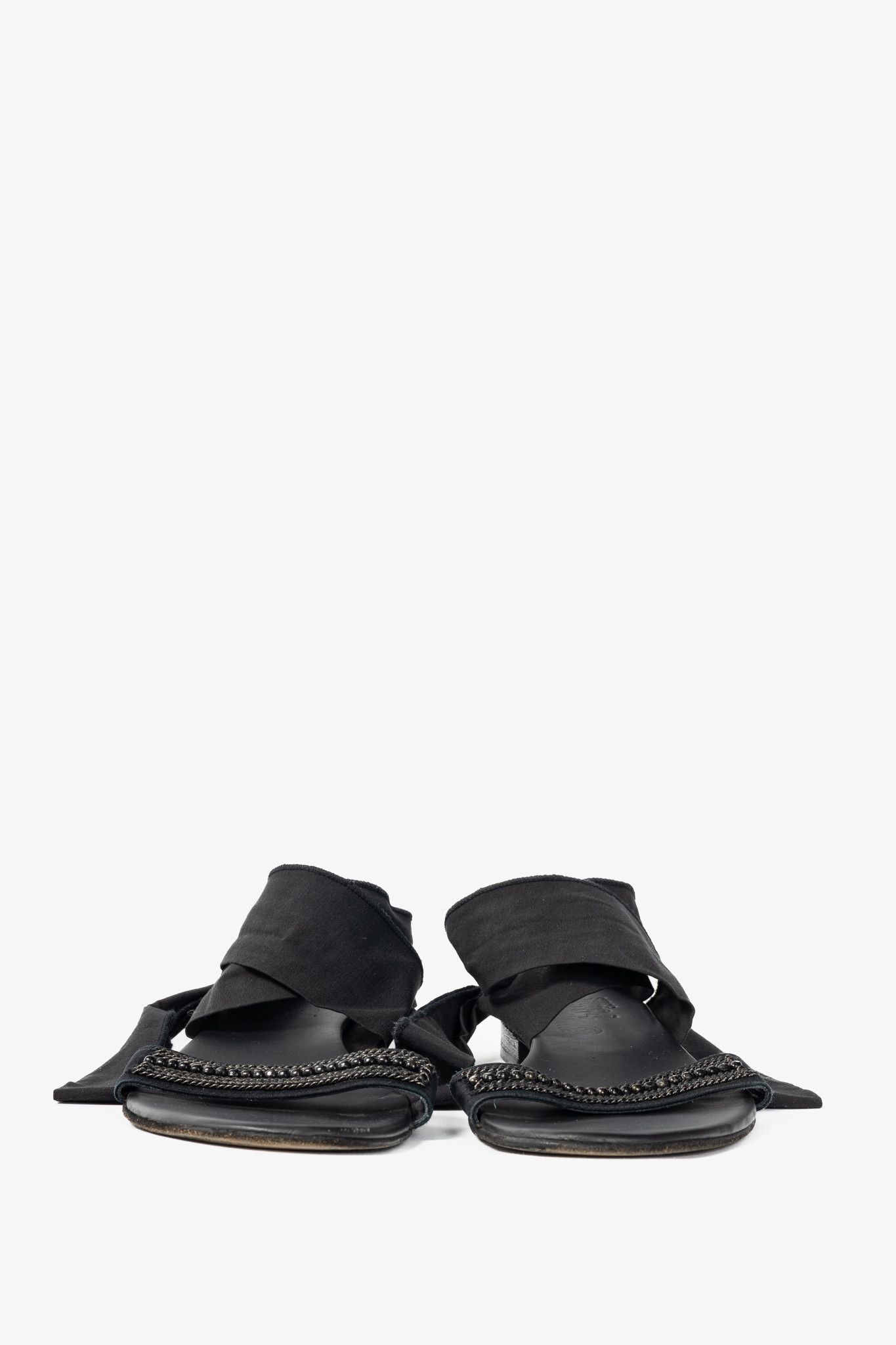 Annette Gortz Annette Gortz Black Chain & Bead-Embellished Tie Sandals Size US 9.5 / IT 39.5 - 3 Thumbnail