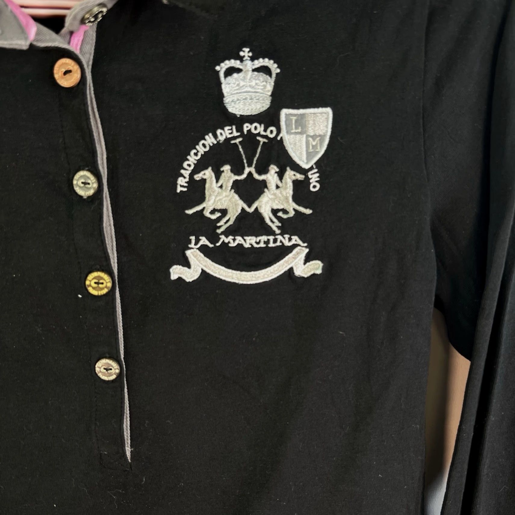 La Martina VINTAGE LA MARTINA Women's Polo Club Henley Jersey Long Sleeve Black Size 3 Shirt Size XS / US 0-2 / IT 36-38 - 2 Thumbnail