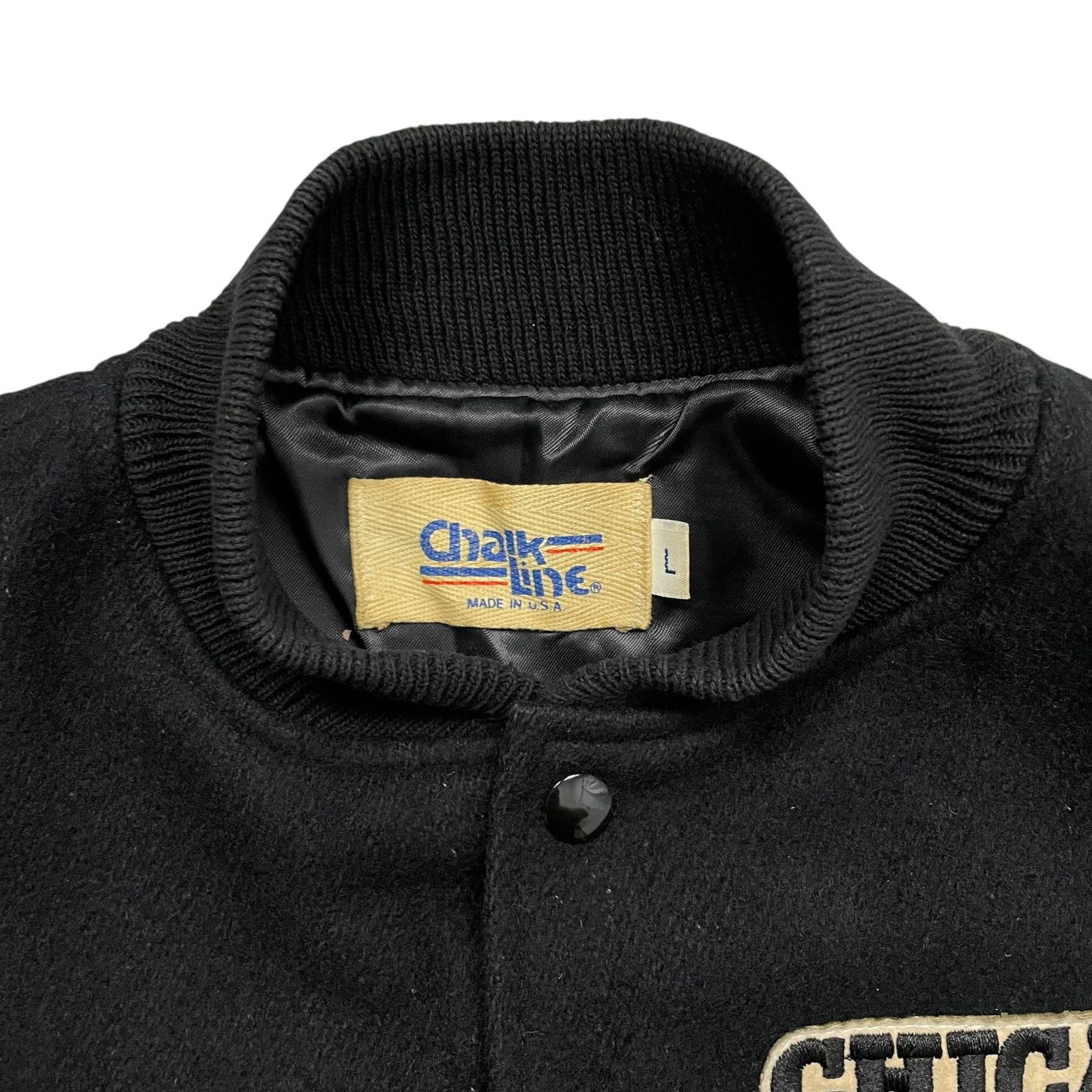 NBA VTG 90s CHICAGO BULLS CHALK LINE VARSITY JACKET WOOL BLACK L Size US L / EU 52-54 / 3 - 6 Thumbnail