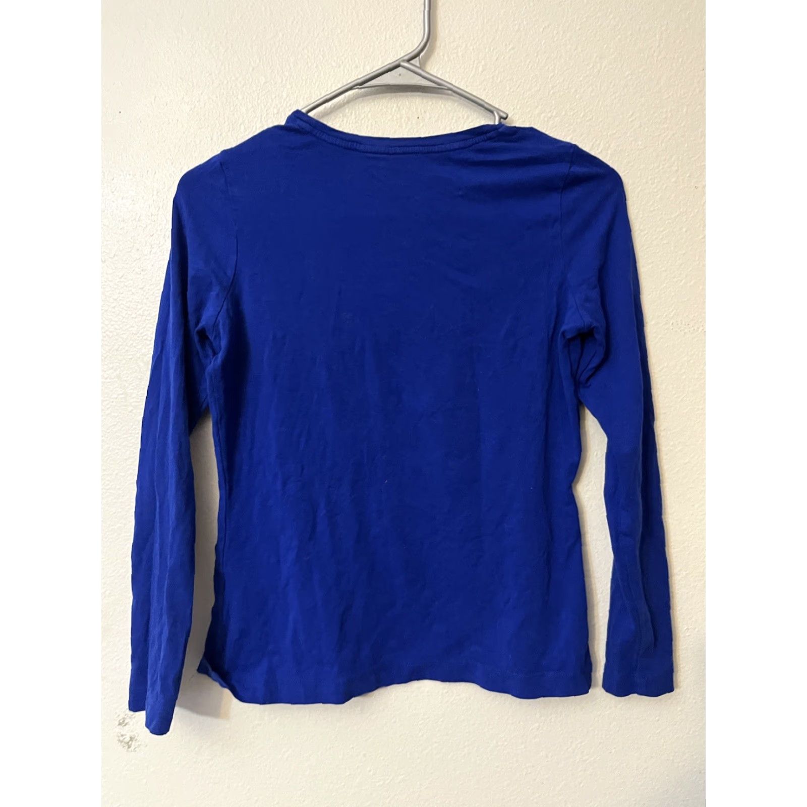 Lands' End Lands' End Women's XS Blue Solid Round Neck T Shirt Long Sleeve Cotton Knit Top Shirt Regular Size XS Womens (Adult) Size XS / US 0-2 / IT 36-38 - 2 Thumbnail