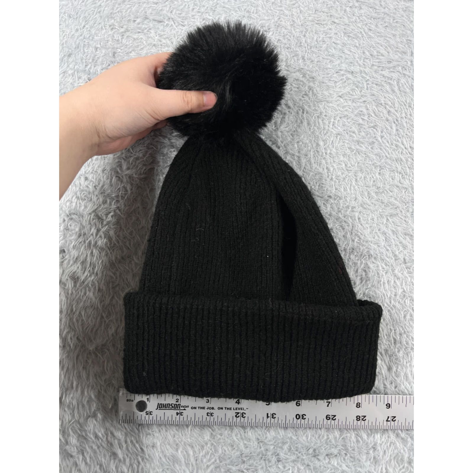 Steve Madden Steve Madden Beanie Toque Hat Womens One Size Black Knit Acrylic Blend Stretch Pom Size ONE SIZE - 5 Thumbnail