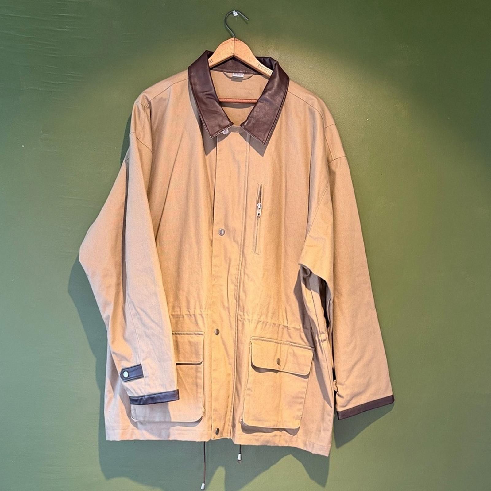 Marlboro Vintage Marlboro Men's Tan Jacket with Leather Collar Size US XL / EU 56 / 4 - 1 Thumbnail