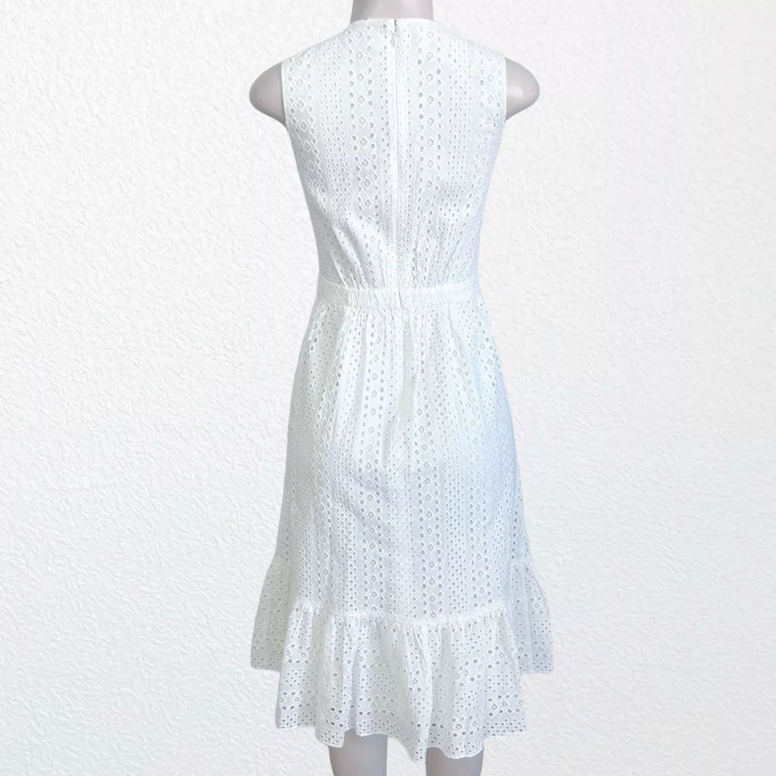 J.Crew Size 00 | J CREW White Cotton Eyelet Lace Sleeveless Dress Size XXS / US 00 / IT 34 - 8 Thumbnail