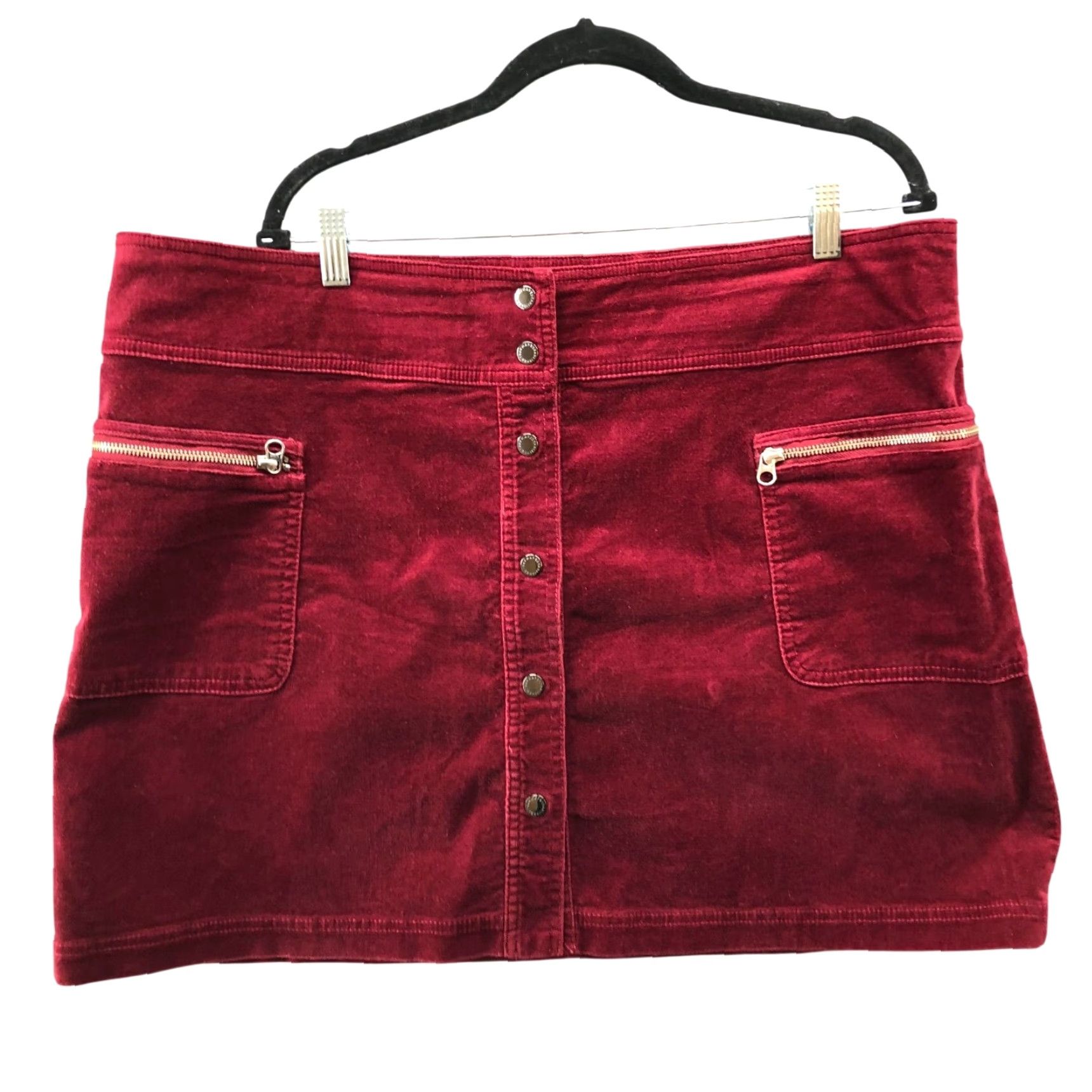 Gap Gap Velvet Mini Skirt Womens 35R Red Button Front Zip Pocket High Rise Mini Skirt Cotton Blend Velvety Preppy Vintage: No Size 24" / US 00 / IT 34 - 2 Thumbnail