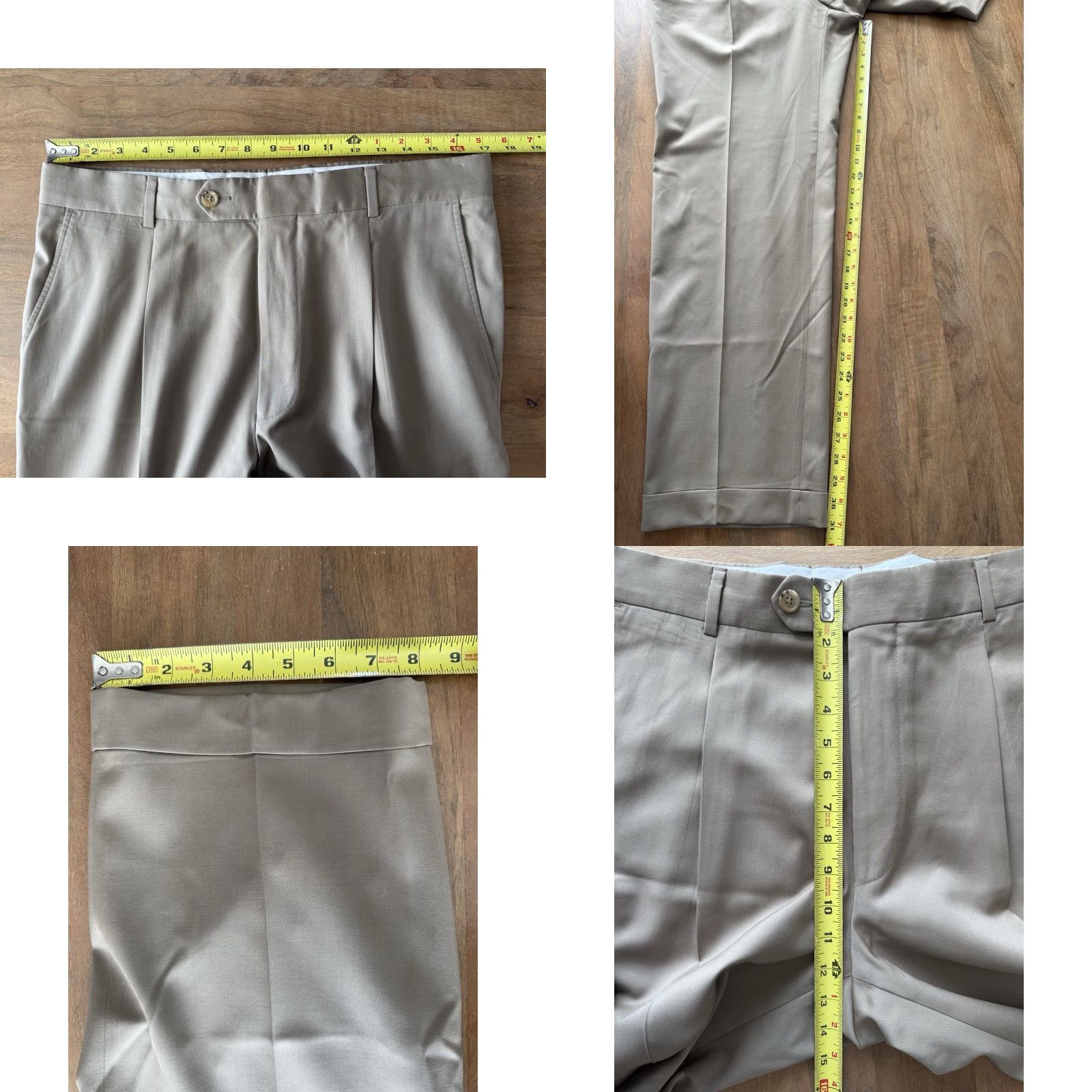 Hugo Boss VINTAGE Hugo Boss Beige Wool Dress Pants Mens 34x31 Pleated Straight Leg Office Trousers Size US 35 - 8 Thumbnail