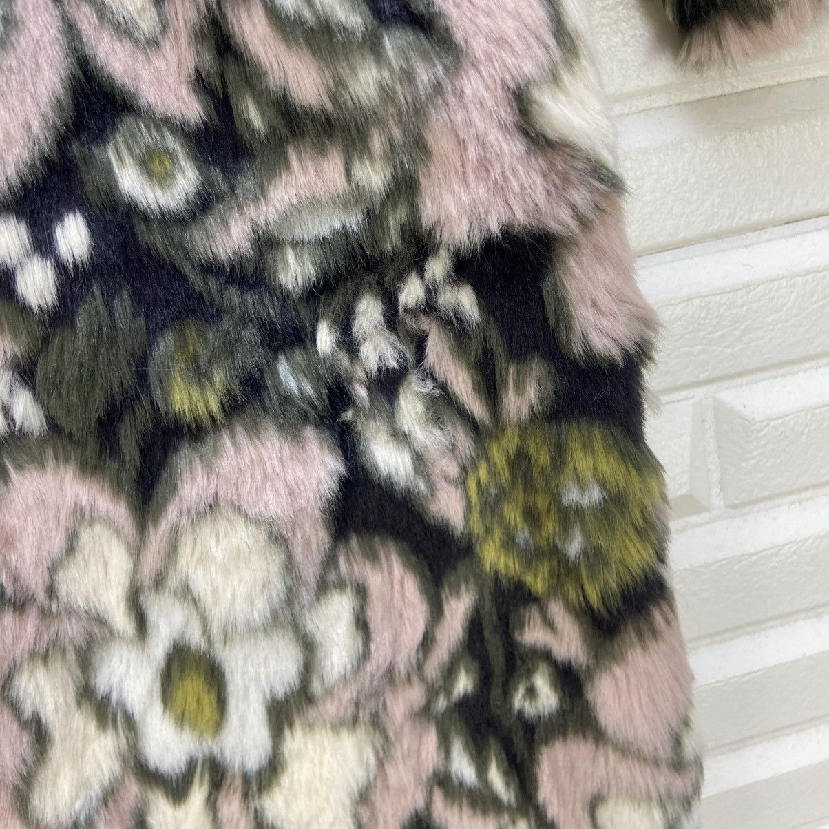 Japanese Brand Lily Brown Flower Printed Faux Fur Coat