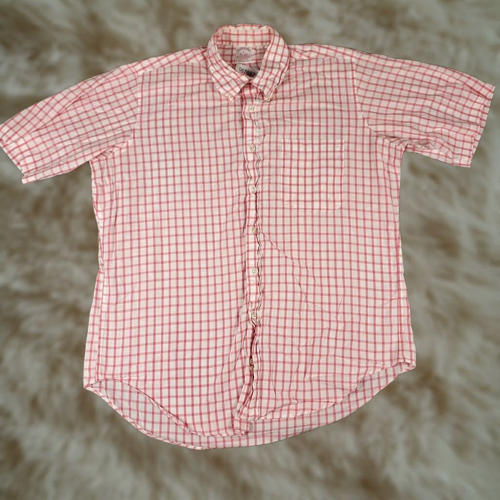 Brooks Brothers Brooks Brothers Shirt Mens Large Pink Check Casual Button Up Short Sleeve Shirt Size US L / EU 52-54 / 3 - 1 Thumbnail