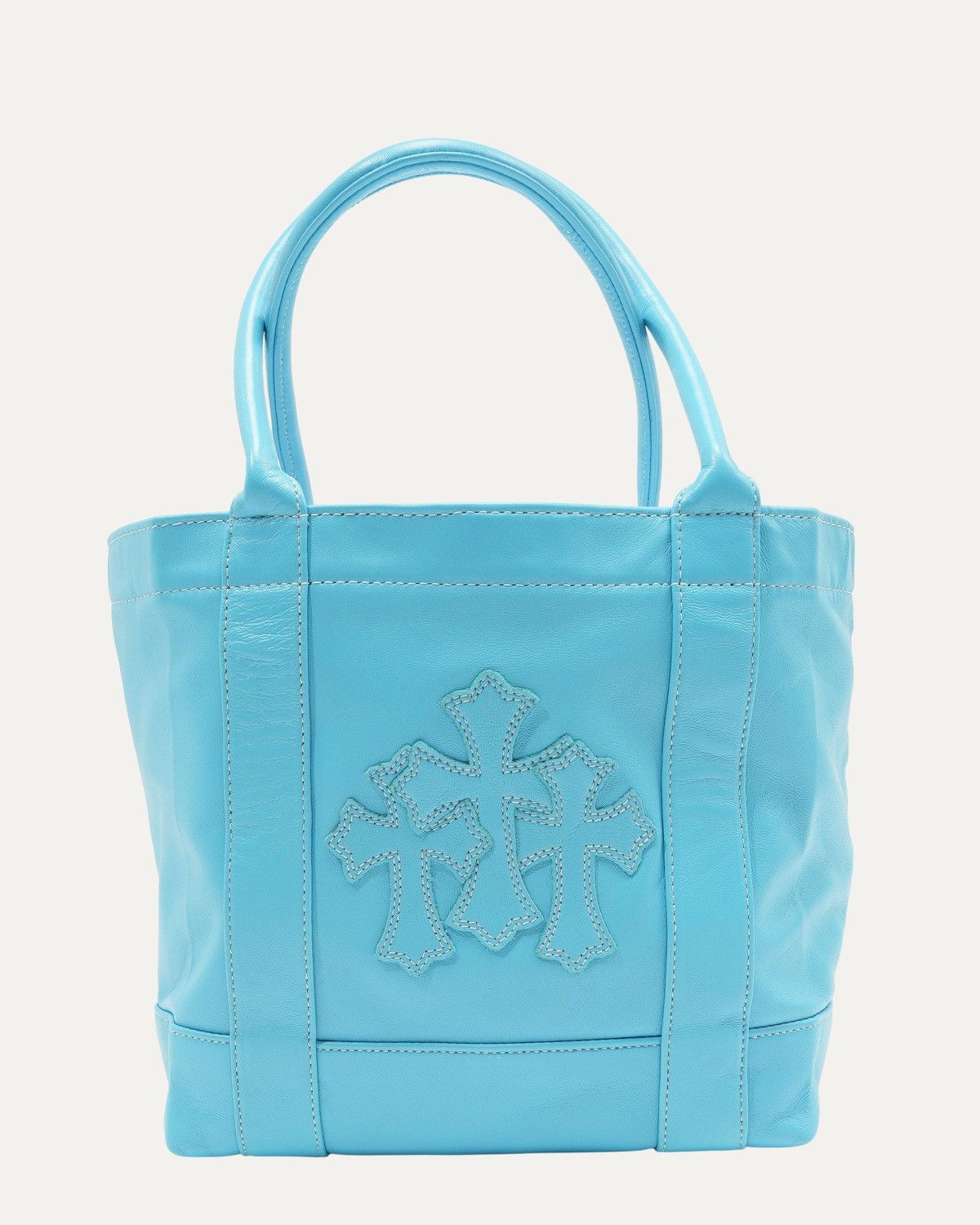Chrome Hearts Cemetery Cross Patch Leather Mini Tote Bag in Blue, Women's