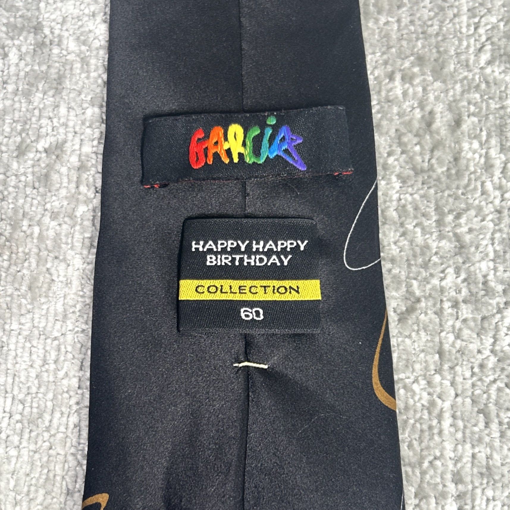 Vintage Garcia Necktie Tie Men One Size Black 100% Silk Geometric Happy Birthday Collection Abstract 60" Long Classic Width Designer Vintage: No Size ONE SIZE - 3 Thumbnail
