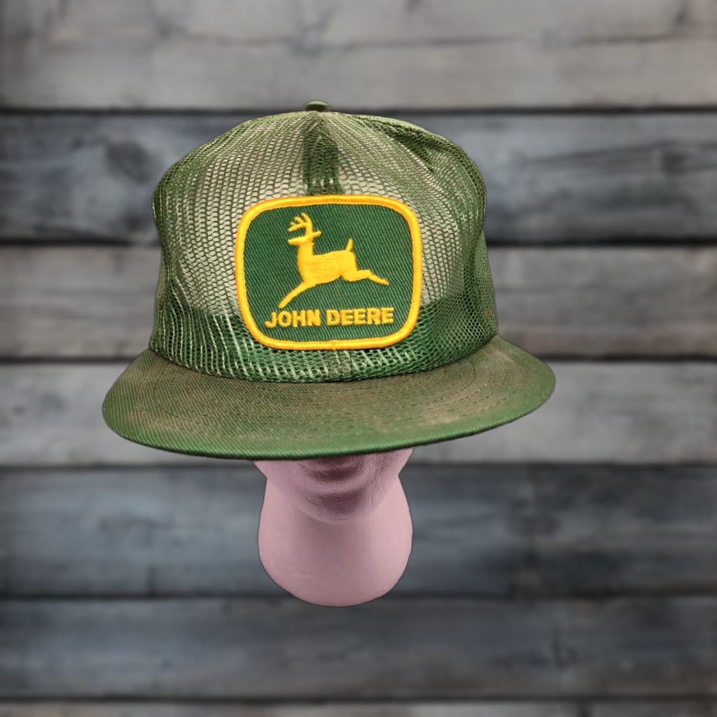 VINTAGE John Deere Mesh Trucker Hat Snapback Patch Green One Size