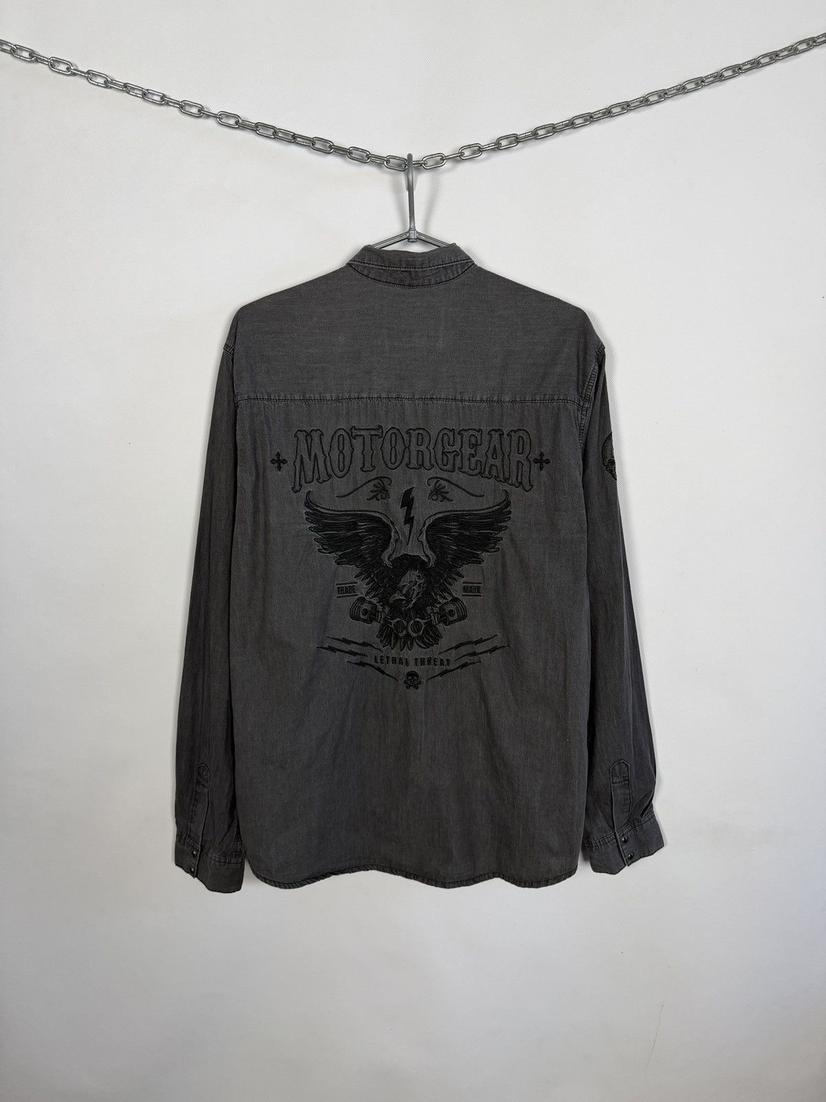 Vintage MotorGear Denim Shirt Eagle Biker Graphic Vintage XL Size US XL / EU 56 / 4 - 12 Thumbnail