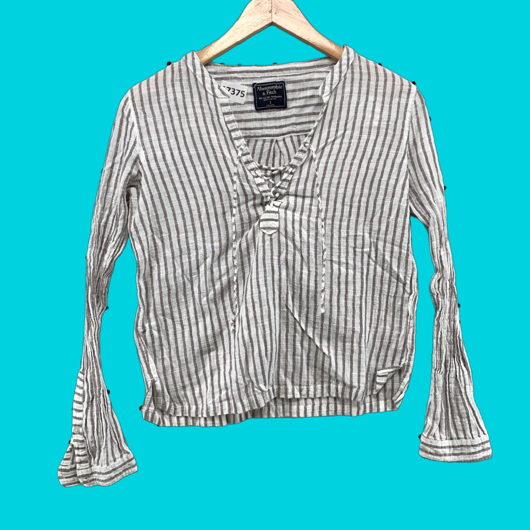 Abercrombie & Fitch VINTAGE Abercrombie & Fitch Linen Striped Top Women S White Gray 18x19.5 Blouse Shirt Size S / US 4 / IT 40 - 1 Thumbnail