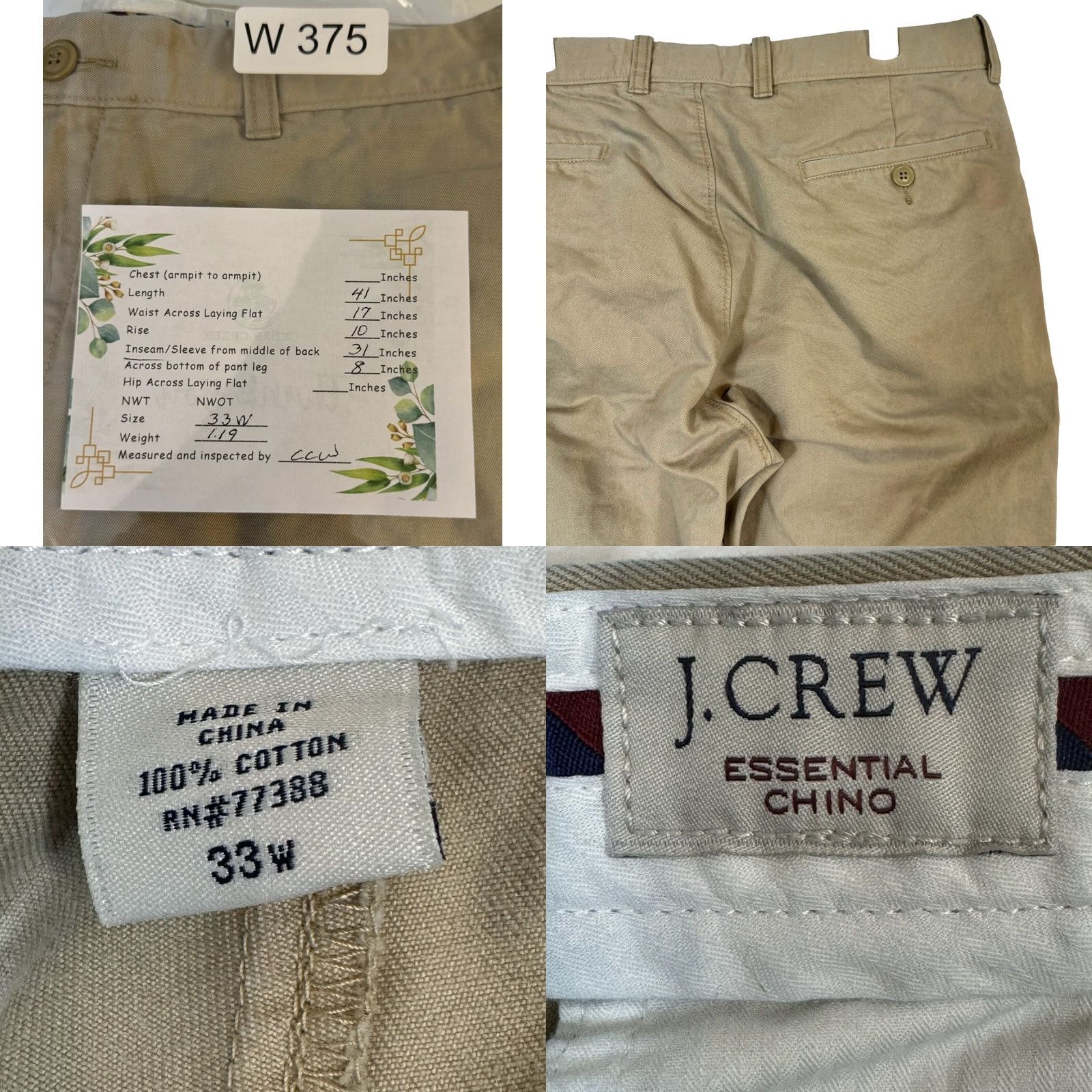 J.Crew J.Crew Essential Chino Pants 33W Khaki Cotton Mid Rise Straight Leg Womens Size 24" / US 00 / IT 34 - 8 Thumbnail