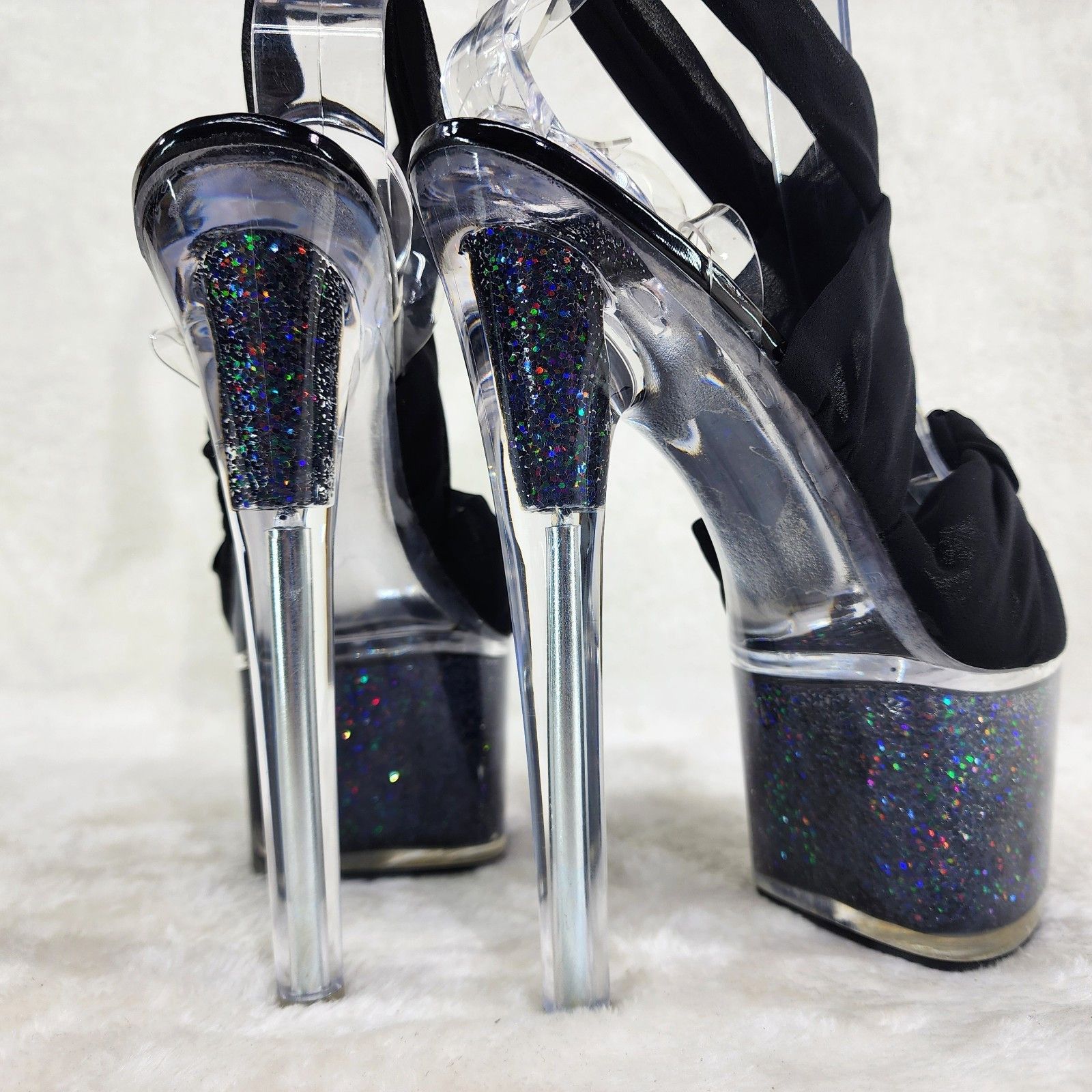 Other Black Scarf Wrap Glitter Filled Platform High Heels Shoes Size US 7 / IT 37 - 4 Thumbnail