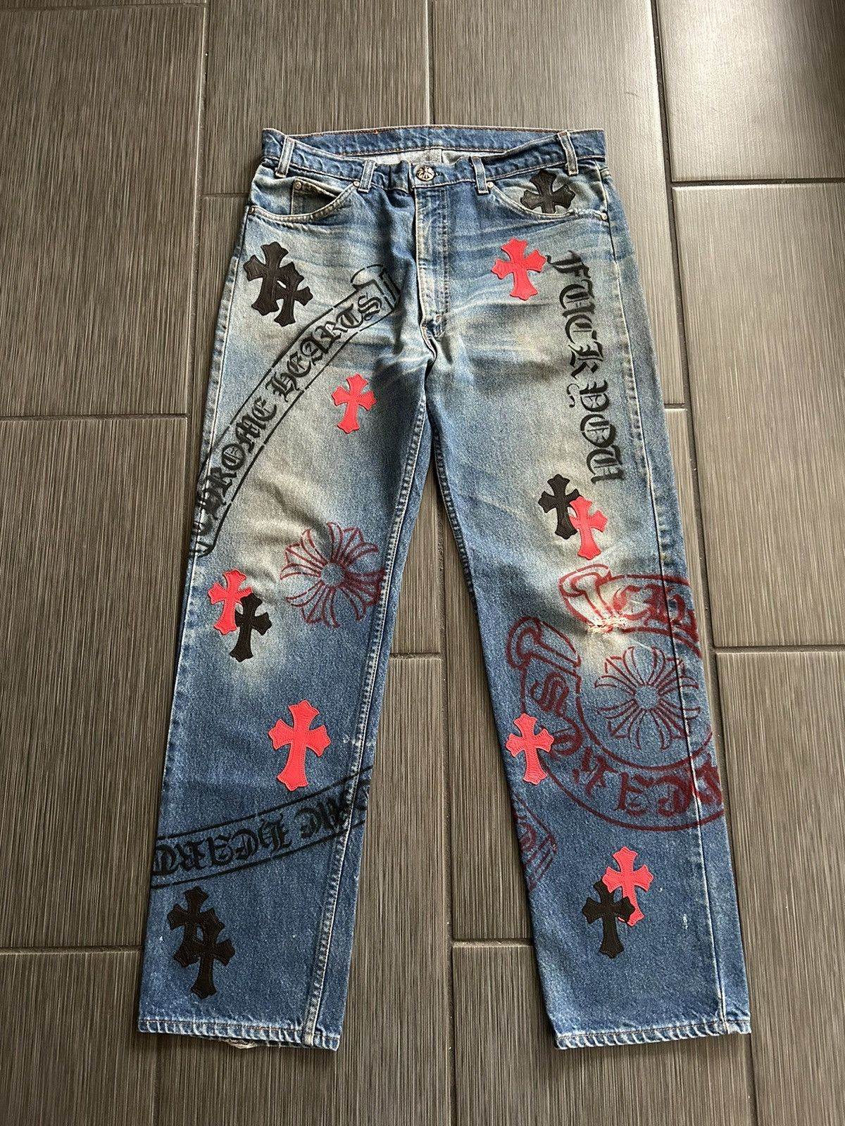 image of Chrome Hearts Levis Stencil Denim (In Hand Size 34) in Blue, Men's