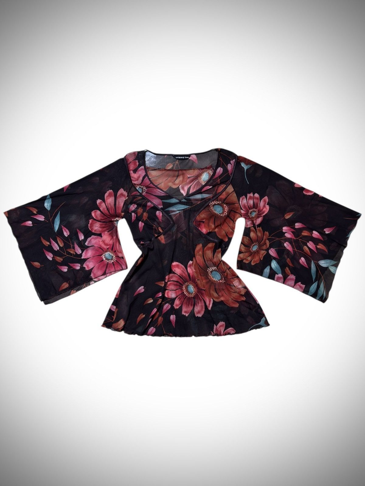 Vivienne Tam 1990’s Vivienne Tam - Rare Design Floral Printed Mesh Top Size S / US 4 / IT 40 - 1 Thumbnail