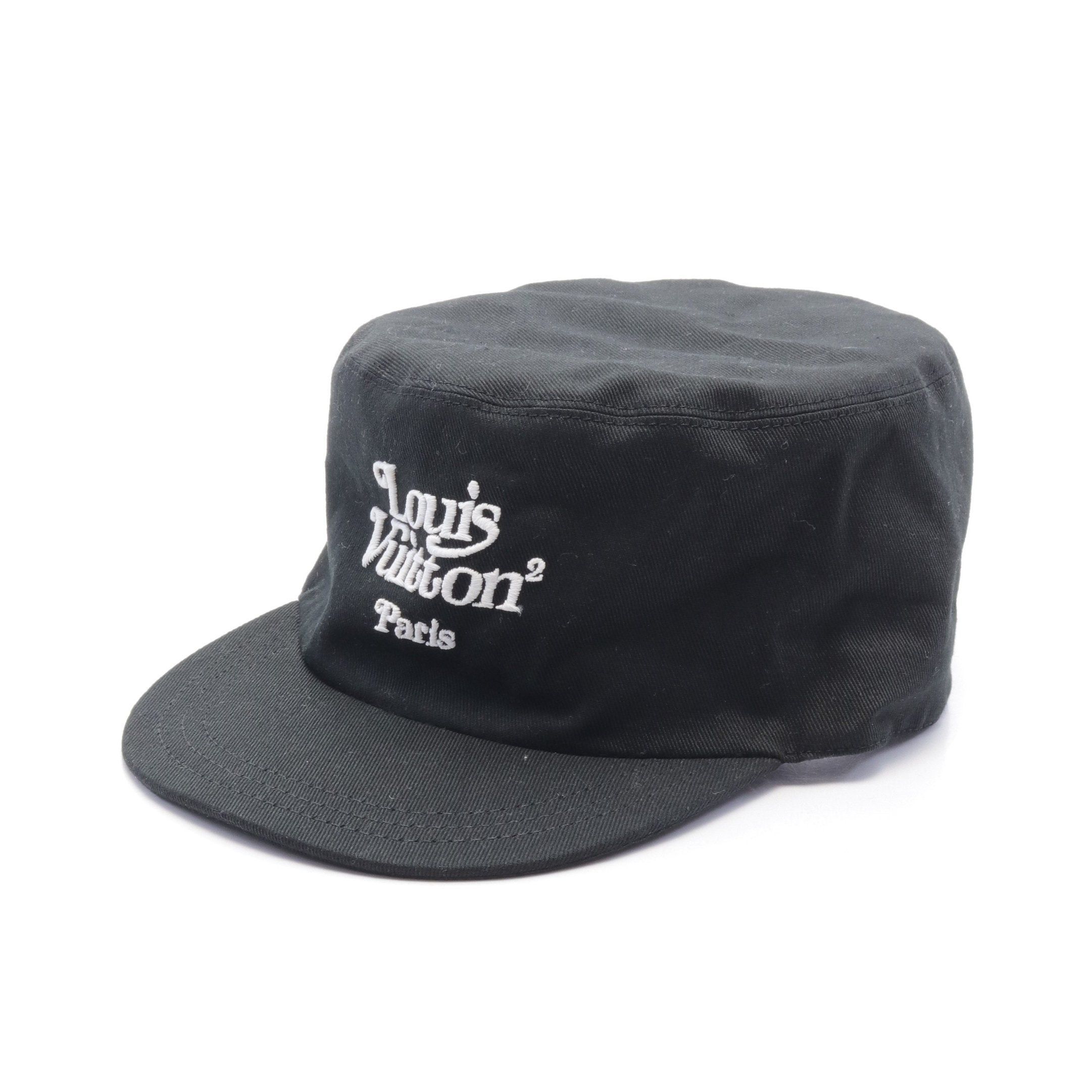 Louis Vuitton Louis Vuitton * Nigo Casquette Squared Lv Cap Logo Embroidery Cotton Leather Black White Light Brown