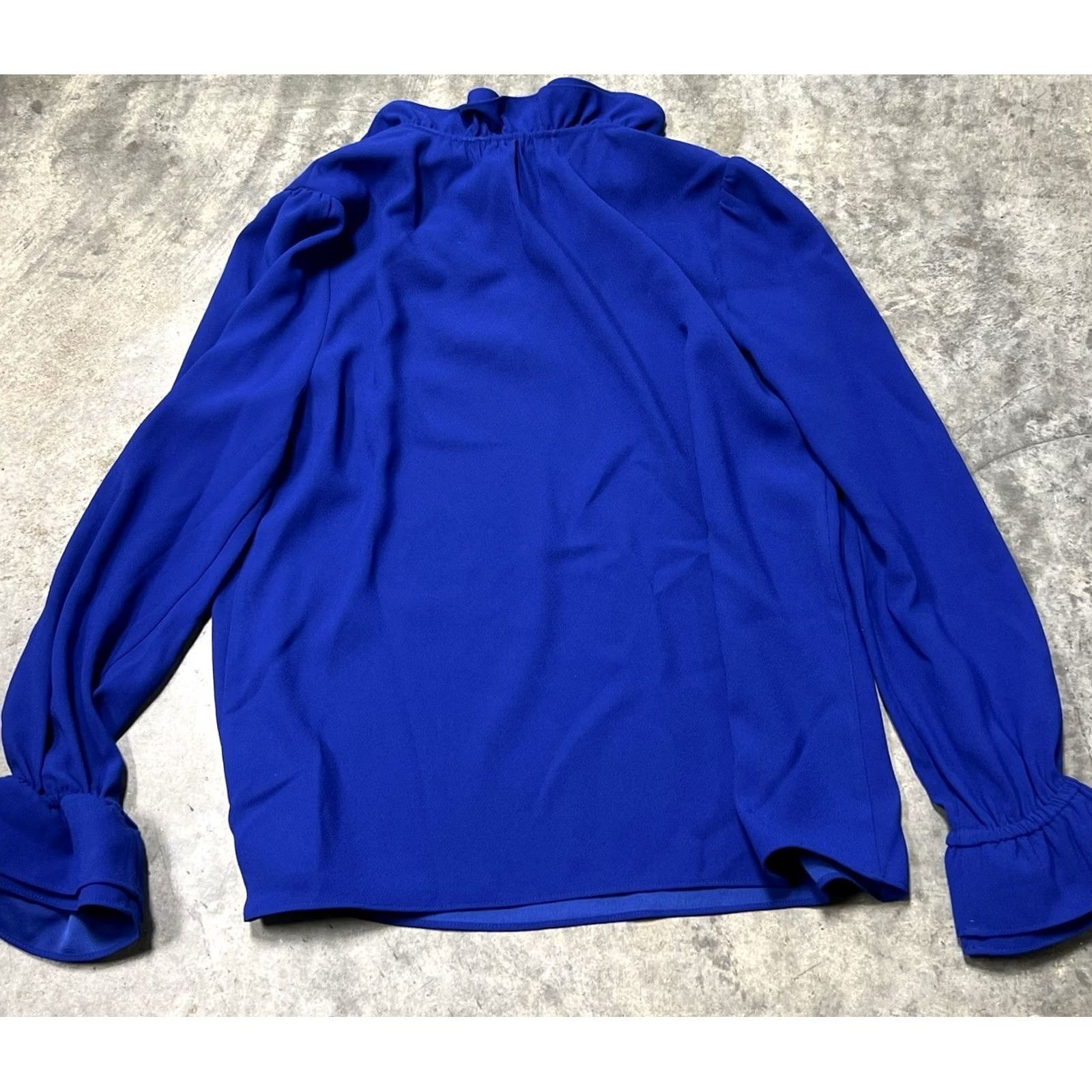 J.Crew J.CREW Blouse Women's Crew Neck Long Puff Sleeve Ruffle Blue Modern Business Party/Cocktail Holiday Med Reg Women Size M / US 6-8 / IT 42-44 - 6 Thumbnail