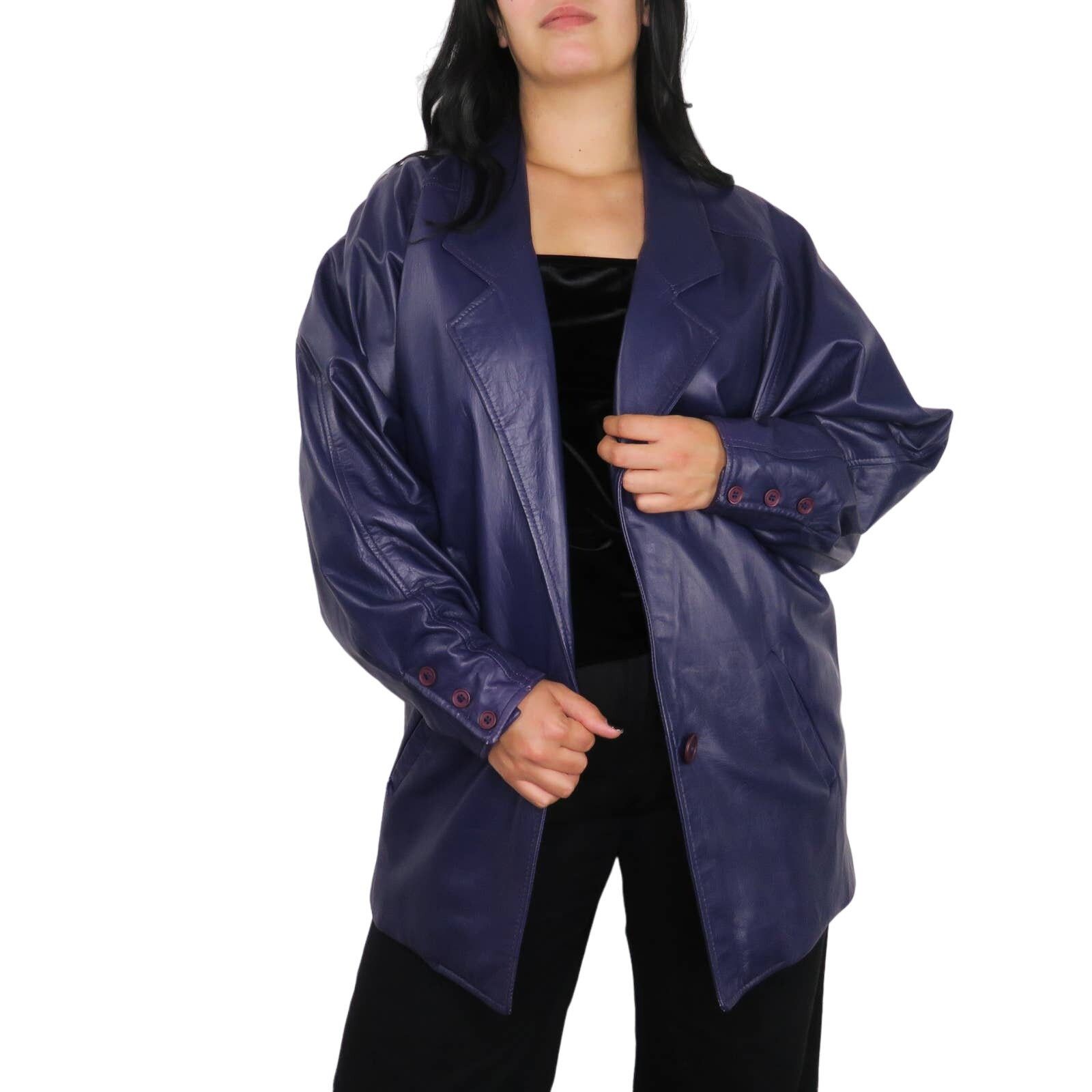 Vintage 90s Vintage Purple Leather Jacket Medium Retro Genuine Size M / US 6-8 / IT 42-44 - 6 Thumbnail