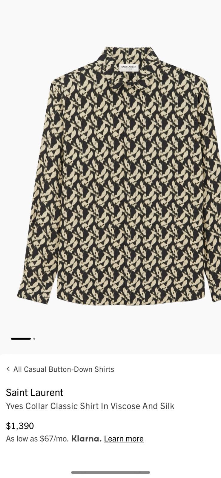 Saint Laurent Paris Saint Laurent men’s viscose shirt. 39/15.5. $1350 Size US M / EU 48-50 / 2 - 1 Thumbnail