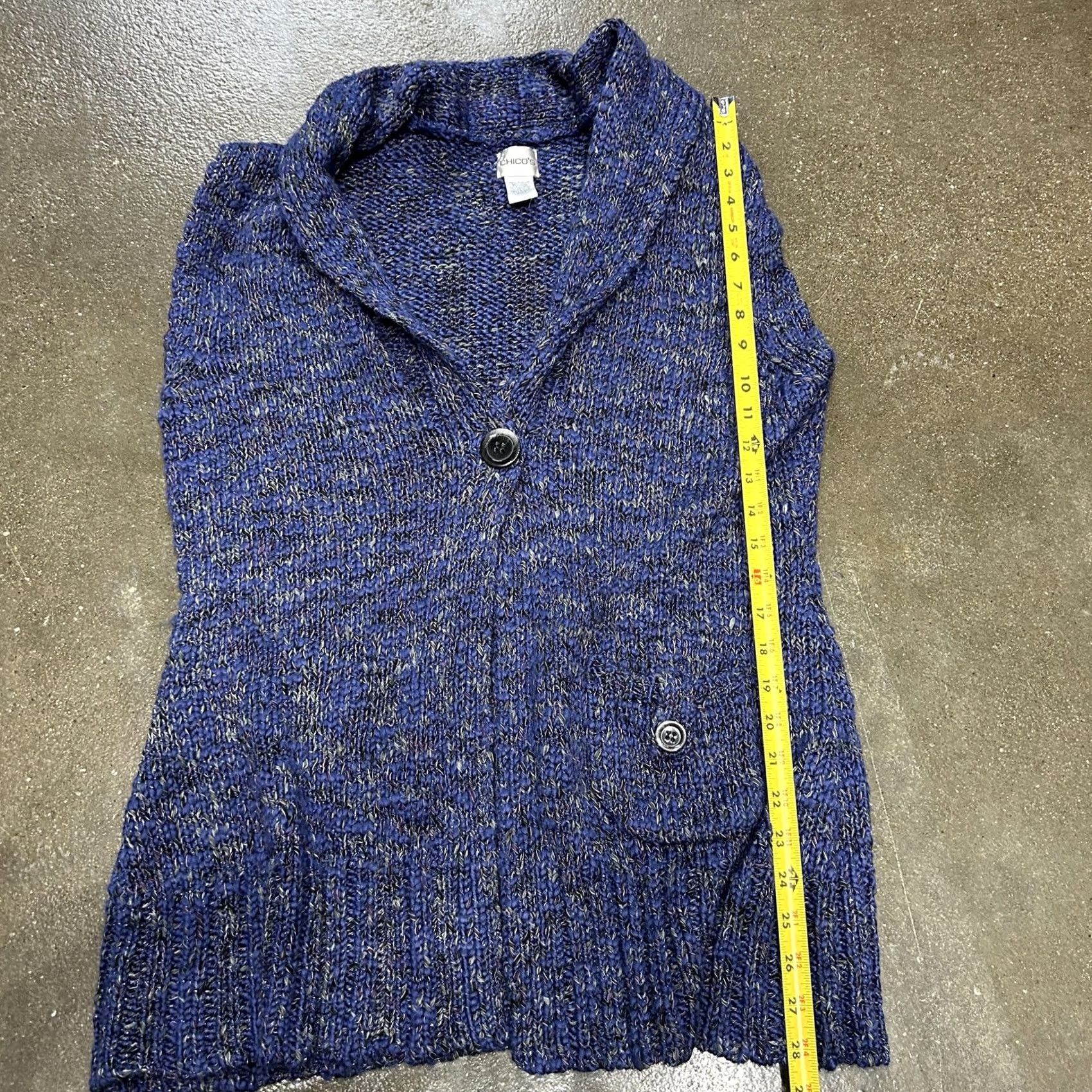 Vintage Chico's Chicos Sweater Vest Womens Size 2 Blue Knit V-Neck Shawl Collar Button Front Pocket Knit Vest Womens 2 Blue Size XS / US 0-2 / IT 36-38 - 5 Thumbnail