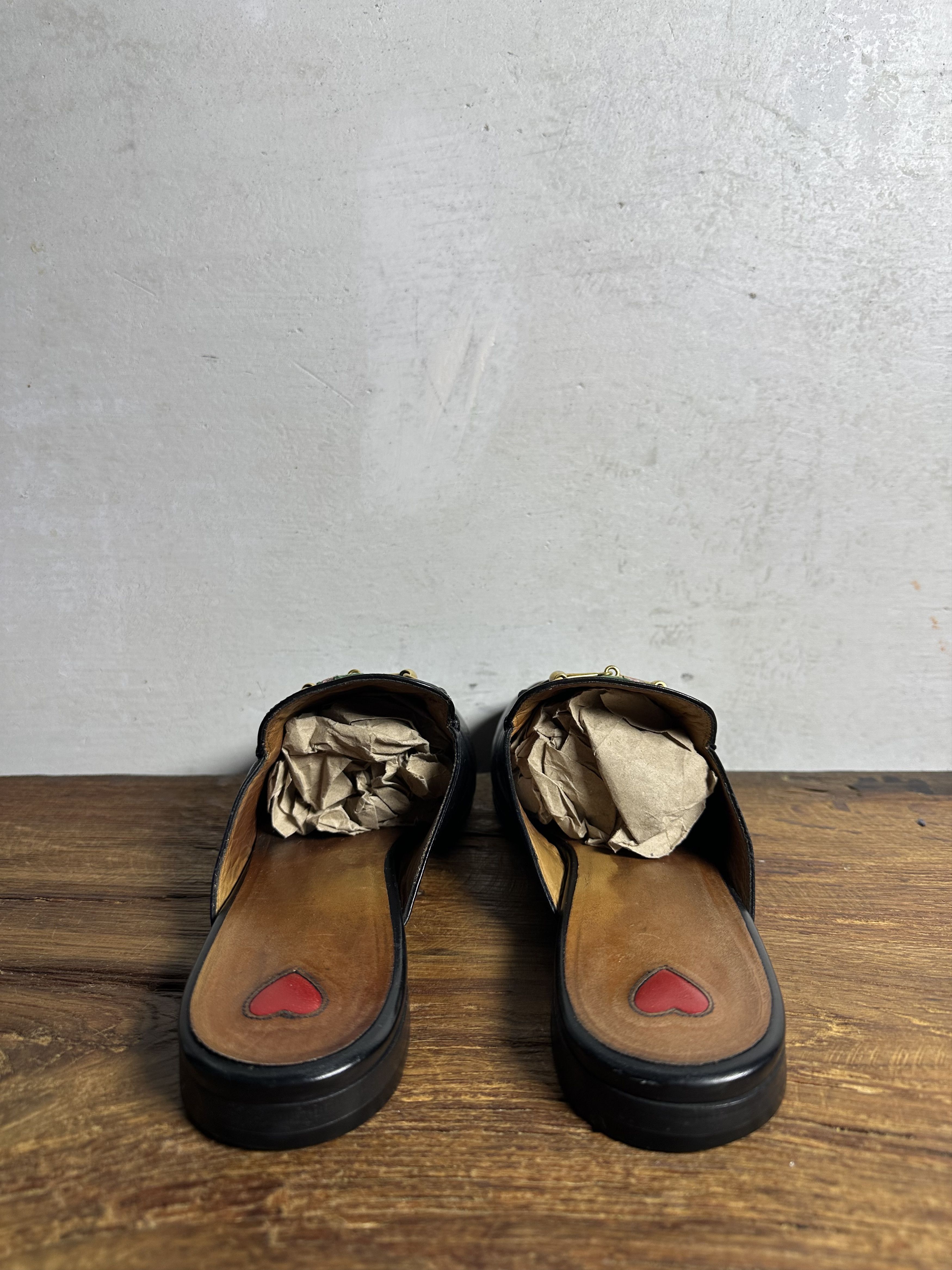 Gucci GUCCI Rose Embroidered Princetown Horsebit Leather Mules Size US 10 / IT 40 - 6 Thumbnail