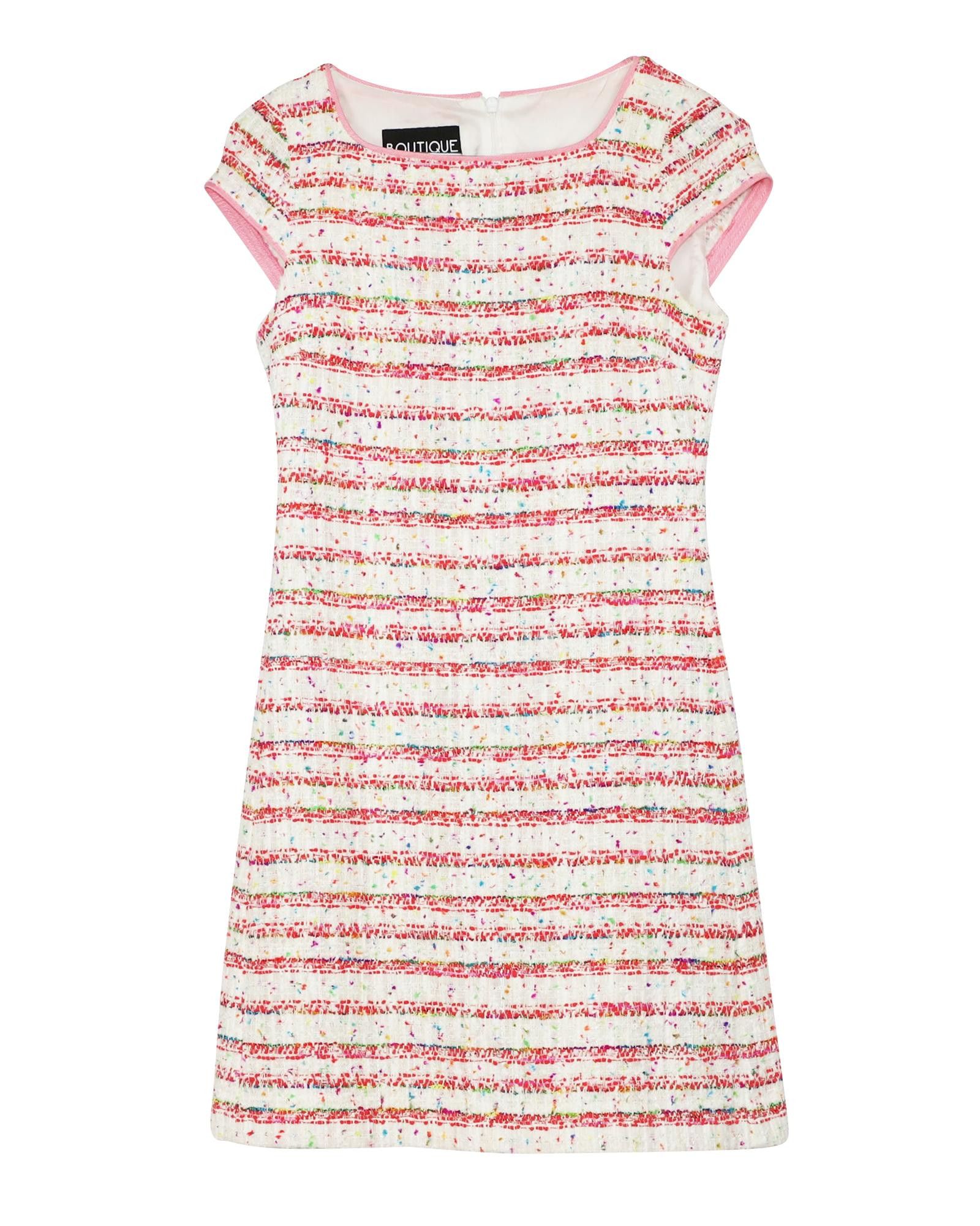 image of Moschino Colorful Striped Tweed Dress In Soft Cotton in Pink, Women's (Size XS)