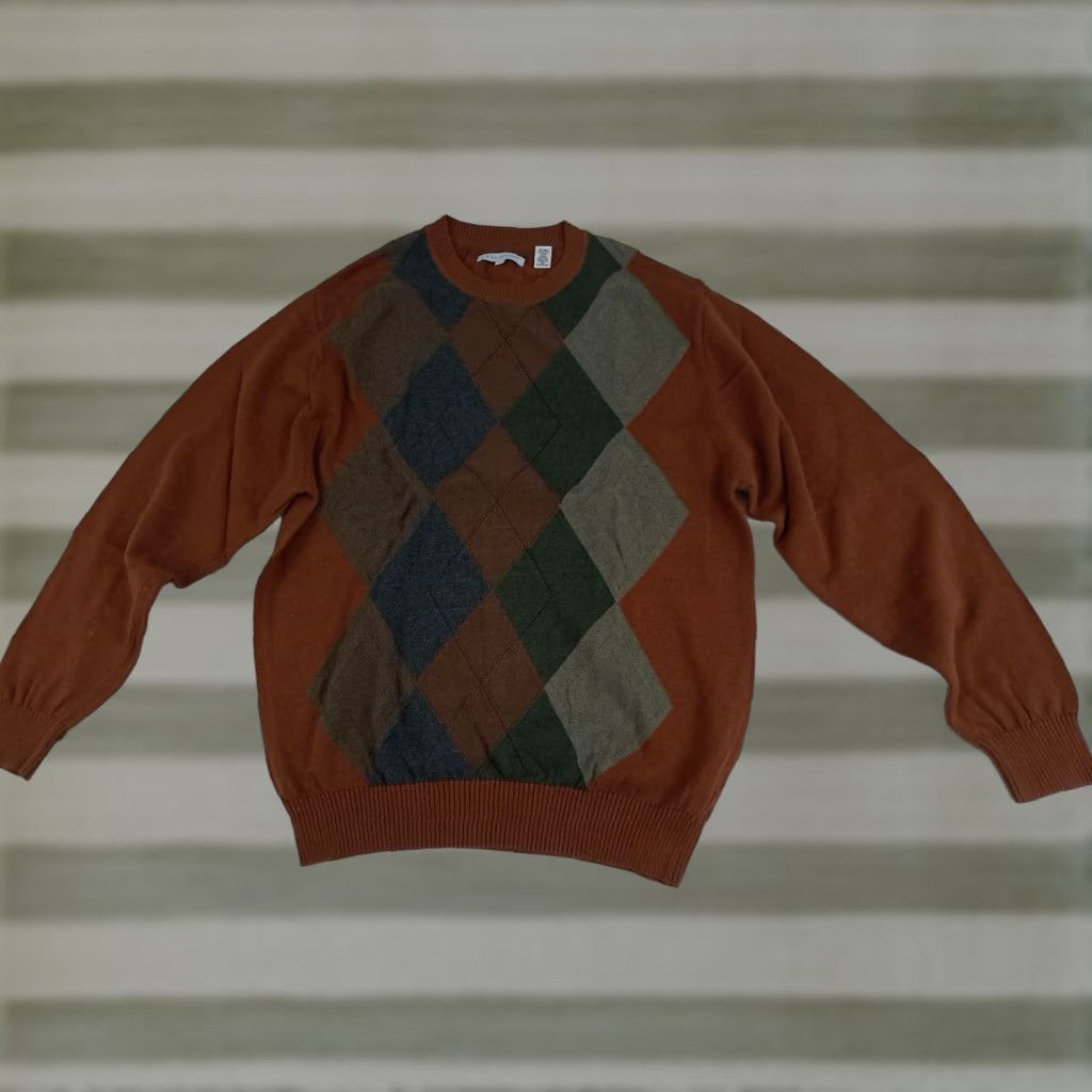 Vintage VINTAGE Argyle Brown Mens Cotton Knit Sweater Large Crew Neck Pullover Winter Casual Sweater Alex Cannon Mens Size L Brown Cotton Knit Vintage Size US L / EU 52-54 / 3 - 1 Thumbnail