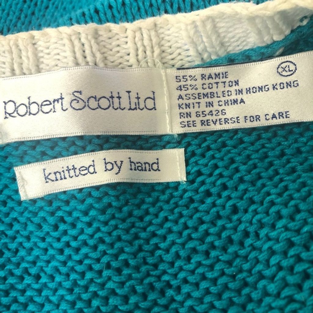 Vintage 90s granny's vest cotton knitted teal blue ocean theme XL Size XL / US 12-14 / IT 48-50 - 8 Thumbnail