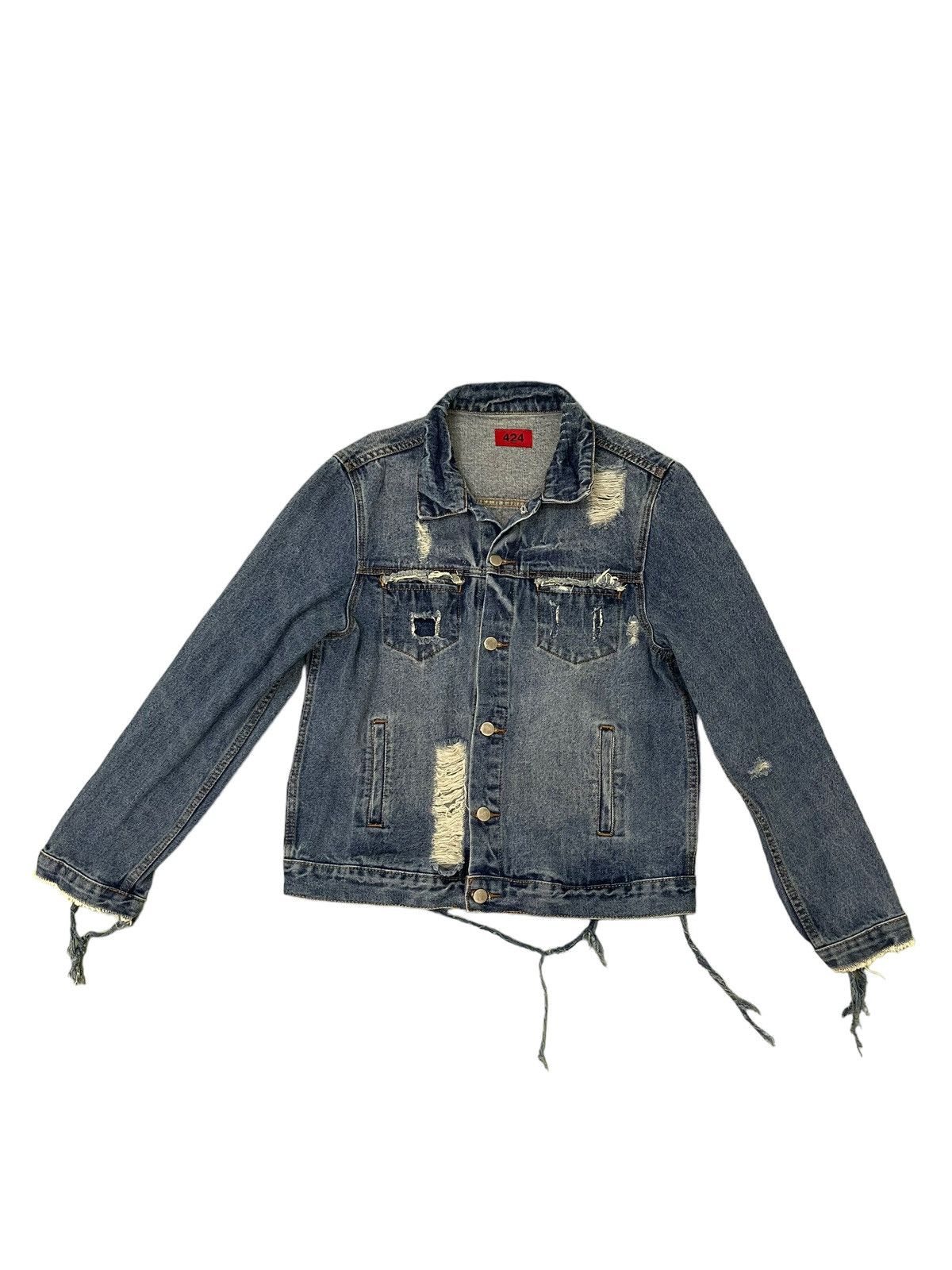 424 424 on fairfax distressed denim jacket | Grailed