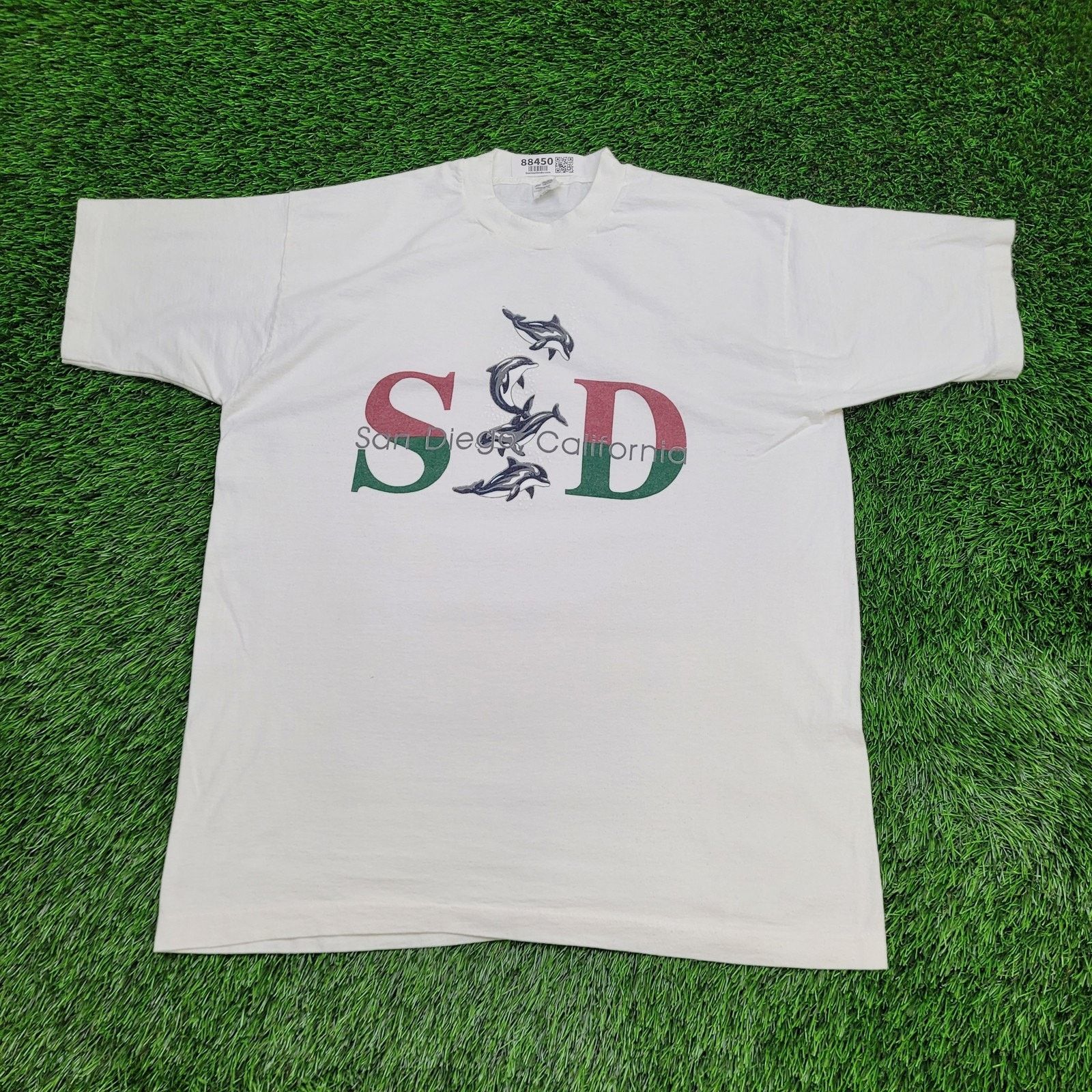 Fruit Of The Loom VTG 90s San-Diego SoCal Dolphin Shirt L/XL 23x29 California Size US XL / EU 56 / 4 - 1 Thumbnail
