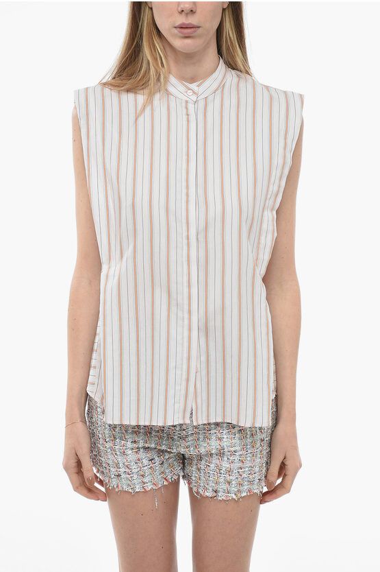 image of Dondup Mandarin Collar Blanced Stripe Shirt in Pink, Women's (Size Small)