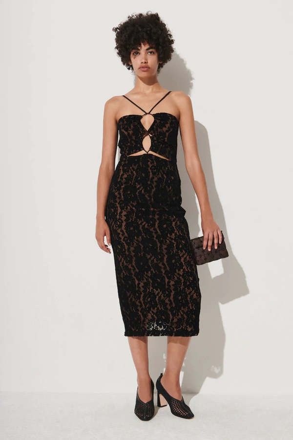 chinese dress ladies Ruffled Off White Floral Motif Flocked Dress with Flower – Rodarte main image 0