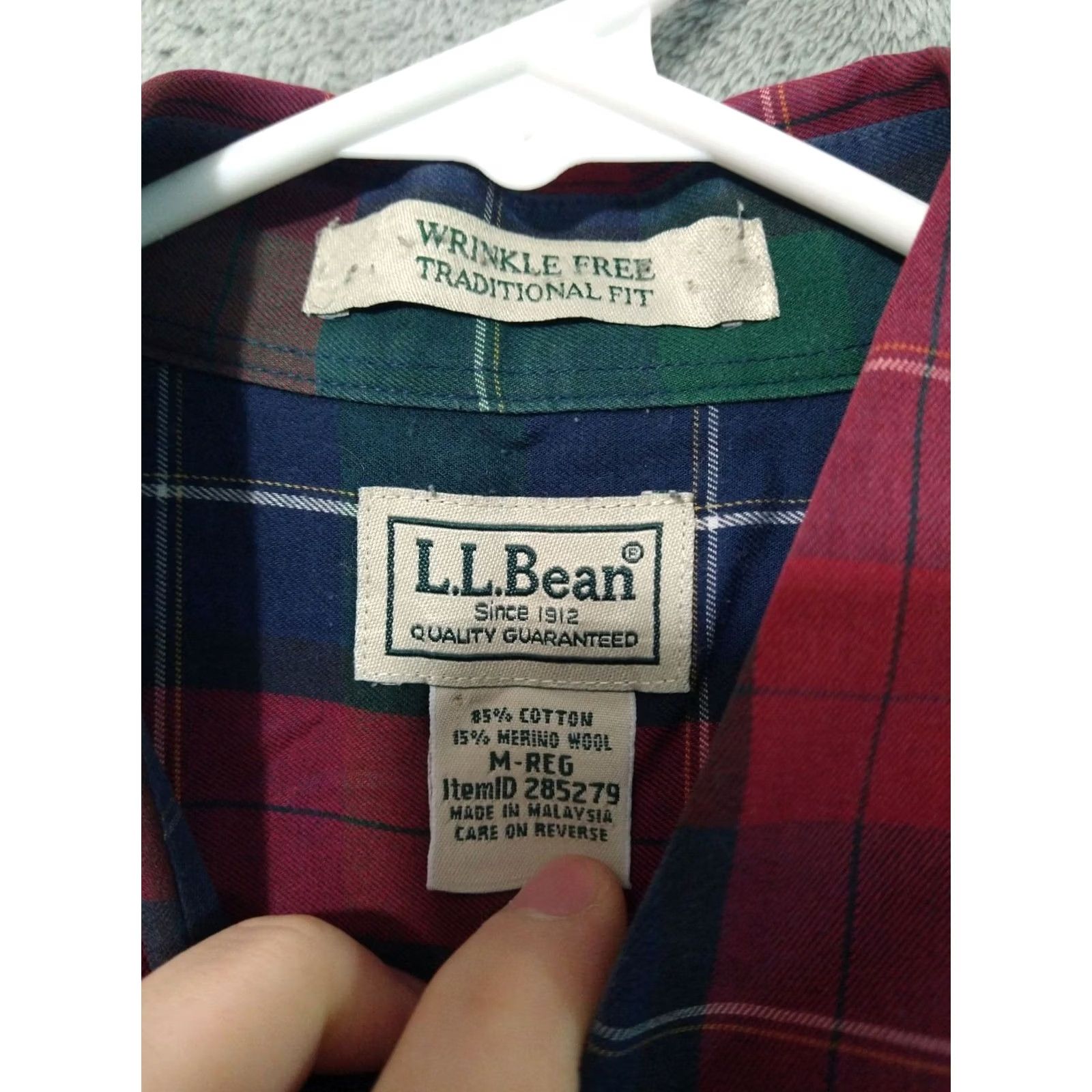 Vintage LL Bean Shirt Men Medium Blue Plaid Merino Wool Blend Long Sleeve Button Down Shirt Size US M / EU 48-50 / 2 - 7 Thumbnail