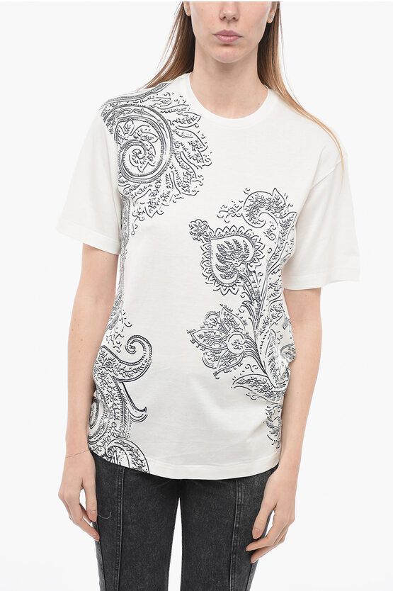 image of Etro Paisley Patterned Crew-Neck T-Shirt in Black/White, Women's (Size Large)