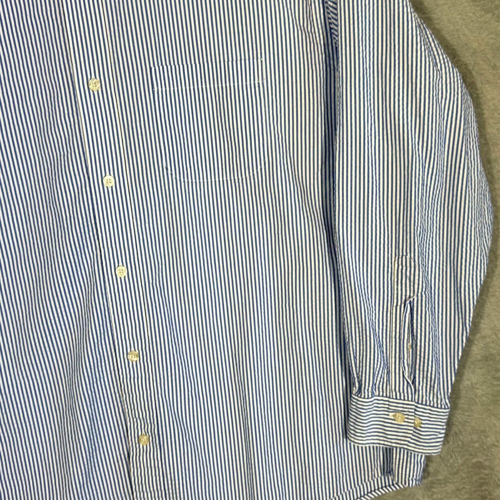 Brooks Brothers Brooks Brothers 1818 Dress Shirt Mens XL Blue White Stripe Cotton Button Down Size 46R - 5 Thumbnail