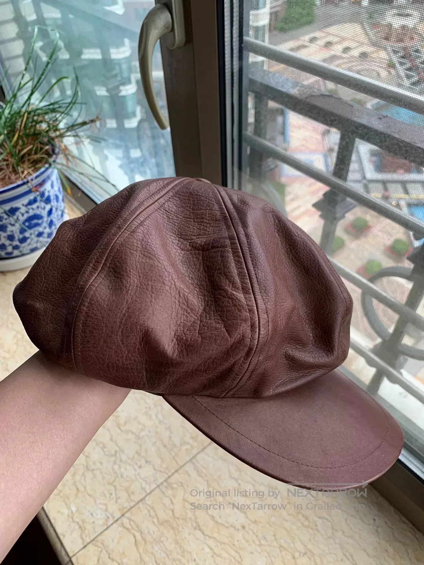 Japanese Brand Brown Leather Newsboy Cap. Size ONE SIZE - 4 Thumbnail