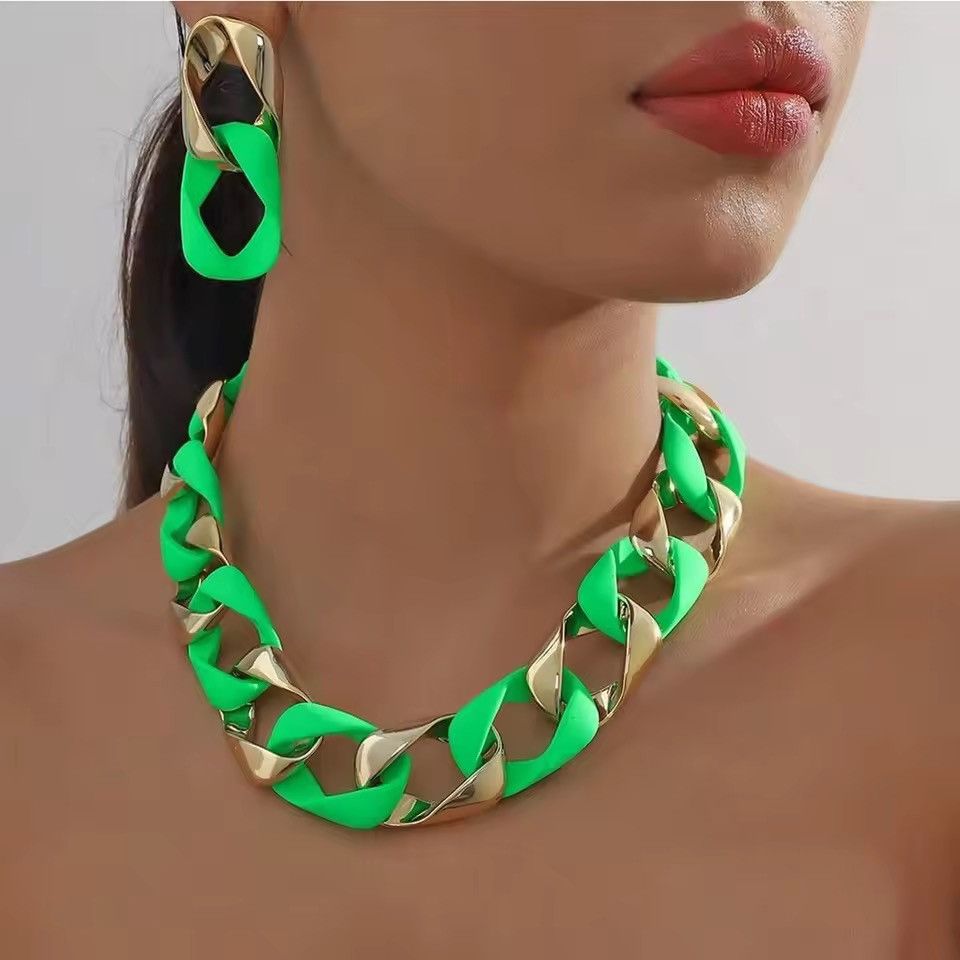 Other Fluorescent Color Acrylic Choker Necklace And Earrings Size ONE SIZE - 3 Thumbnail
