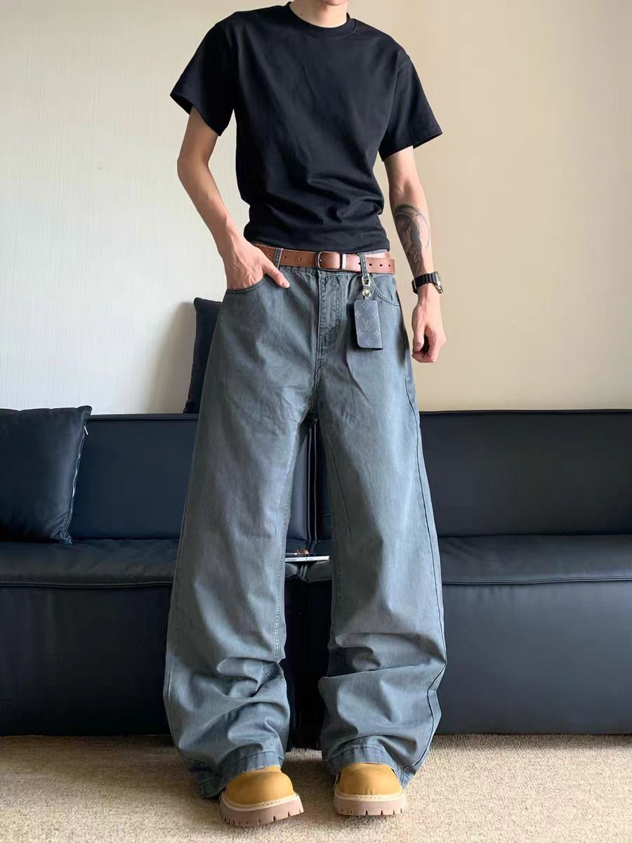 Vintage washed workwear straight leg baggy jeans