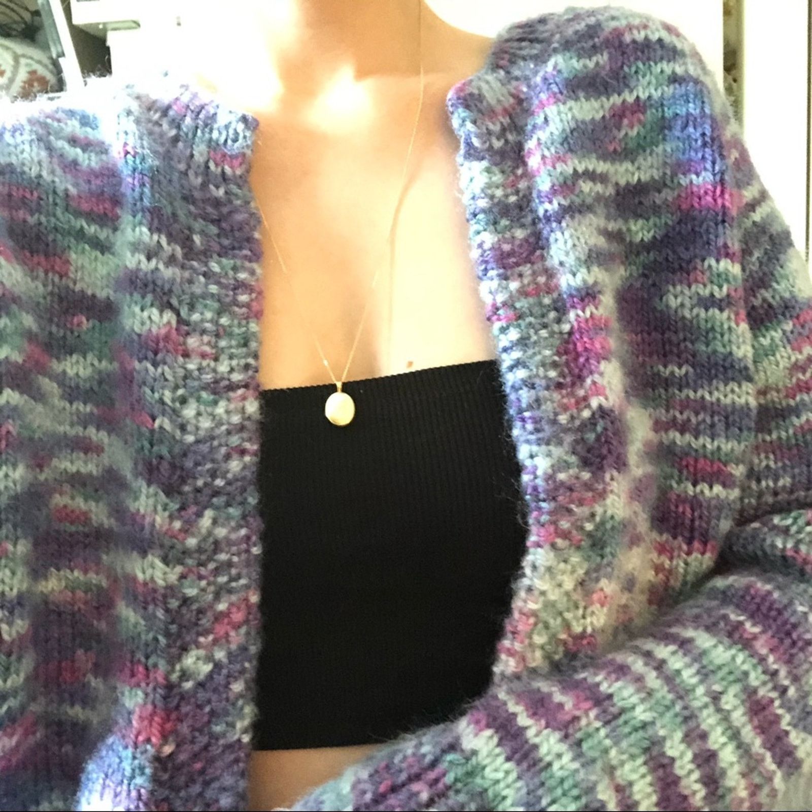 Vintage Vintage Blue and Purple Chunky Hand Knit Cardigan Size M / US 6-8 / IT 42-44 - 4 Thumbnail