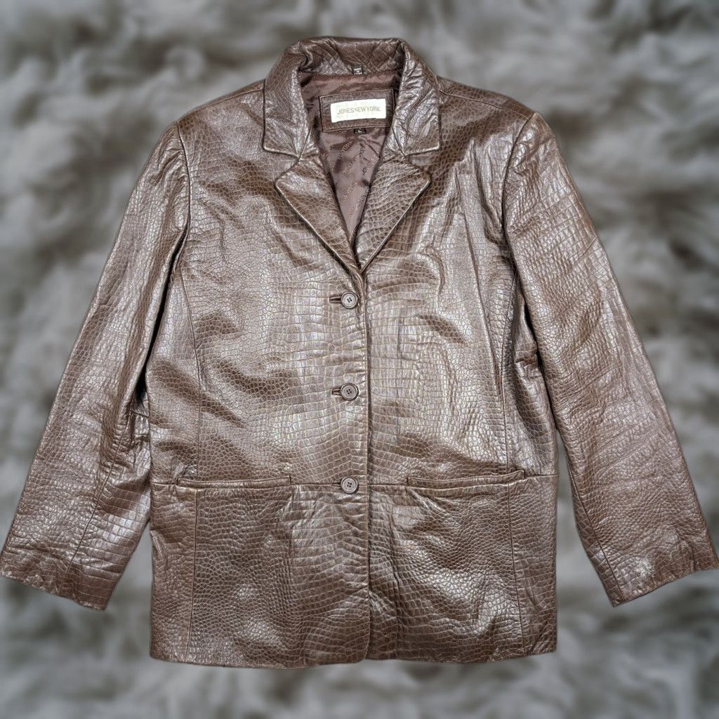 Jones New York VINTAGE Jones New York Leather Jacket Women L Brown Snakeskin Mob Wife Goth Jacket Size L / US 10 / IT 46 - 1 Thumbnail