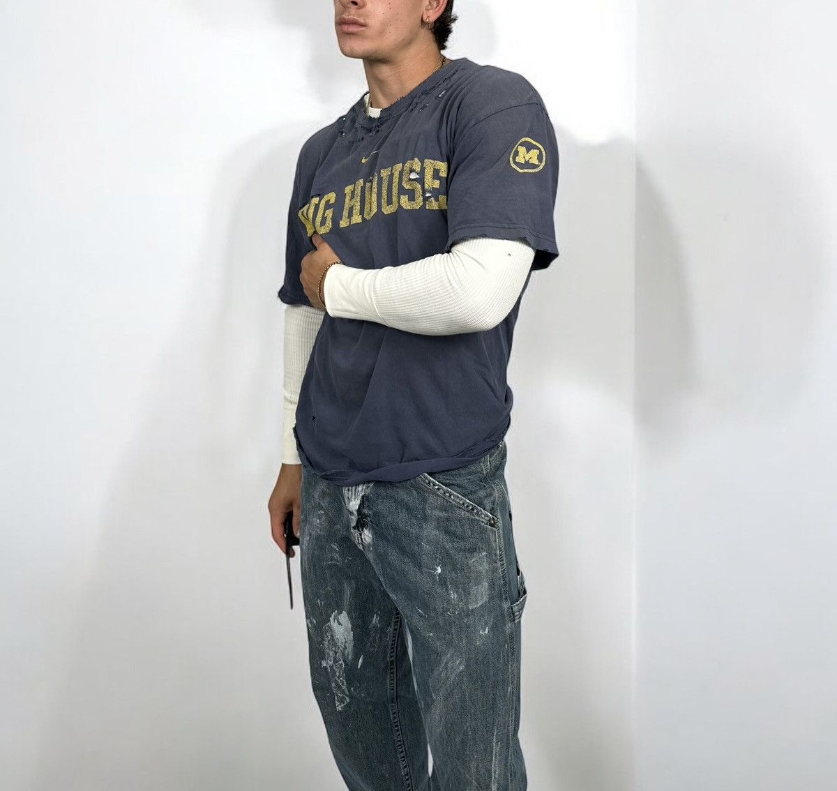 Nike × Vintage Vintage Bighouse Thrashed Nike Michigan Tee Size US M / EU 48-50 / 2 - 8 Thumbnail