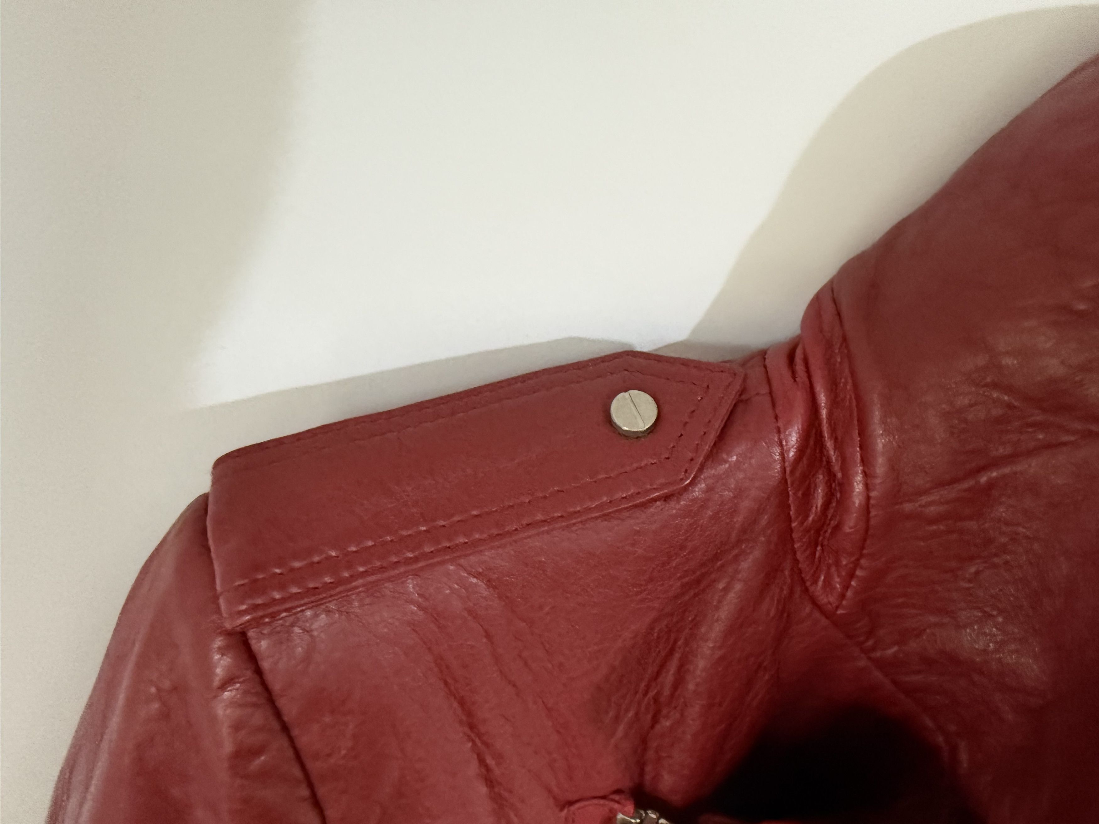 Balenciaga Balenciaga Leather Red Lambskin Moto Biker Jacket Size M / US 6-8 / IT 42-44 - 4 Thumbnail