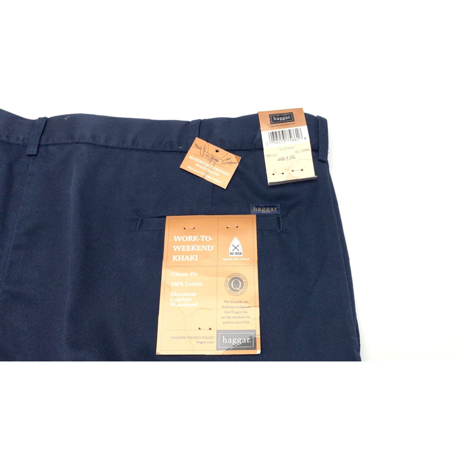 Haggar NWT Haggar Pants Mens 44x25 Khaki Navy Pleated Comfort Waistband Work To Weekend 7706 Size US 44 / EU 60 - 7 Thumbnail