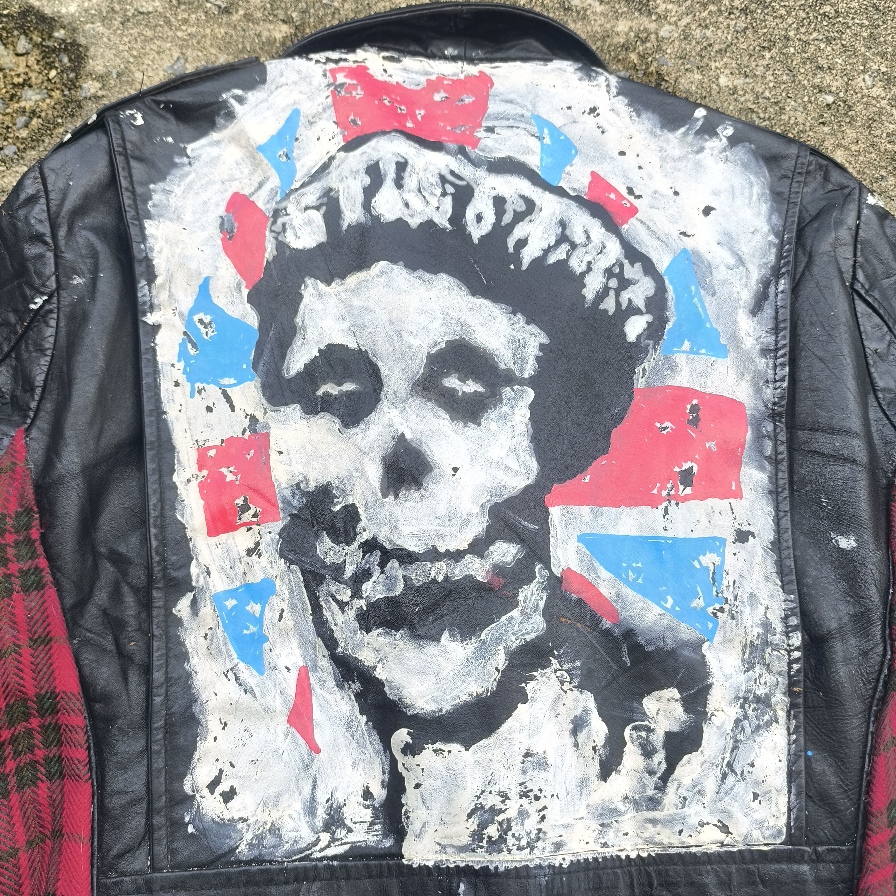 Band Tees DOUBLE COLLAR LEATHER JACKET PUNK MISFITS THE EXPLOITED Size US M / EU 48-50 / 2 - 3 Thumbnail