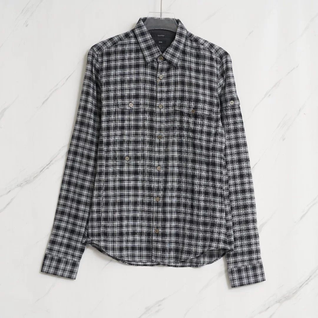 Gucci Gucci Men's Black White Plaid Shirt Size US M / EU 48-50 / 2 - 1 Thumbnail