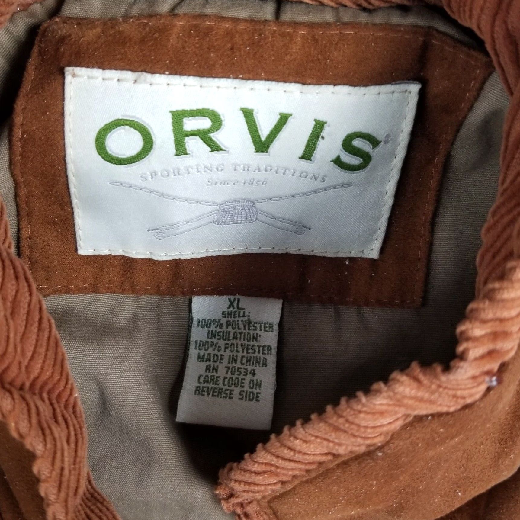 Orvis Orvis Vest Faux Suede Polyester Men XL Corduroy Trim Fishing Hunting Jacket Size US XL / EU 56 / 4 - 2 Thumbnail