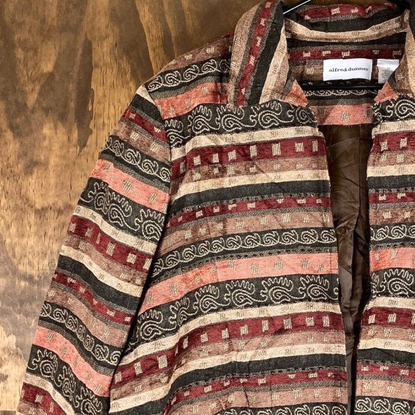 Vintage Alfred Dunner Womens Jacket Orange Brown Aztec Full Zip Shoulder Pads Cotton 20 Size 3XL / US 20-22 - 4 Thumbnail