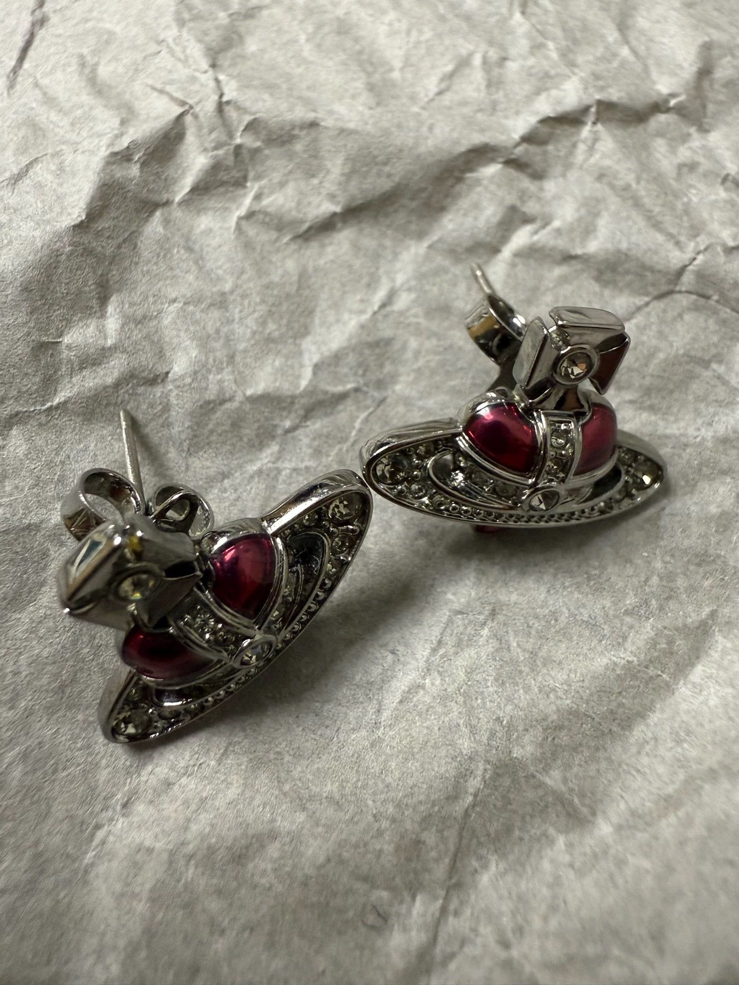 Vivienne Westwood Vivienne Westwood Diamante Asymmetrical Heart Earrings Size ONE SIZE - 3 Thumbnail